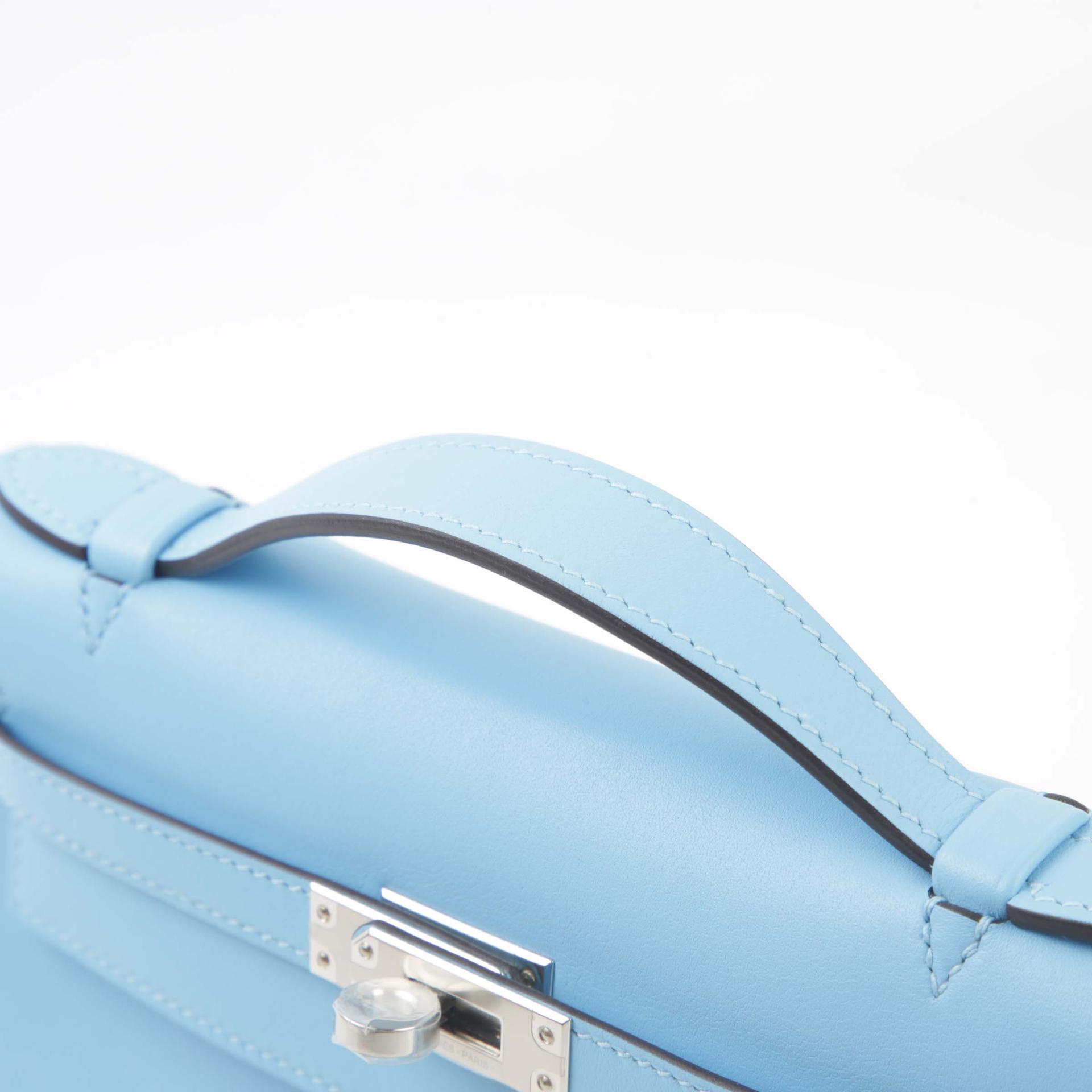Unused ( Rank NS ) HERMÈS Kelly Pochette Celeste (7N) Swift Palladium hardware B (2023) - 3