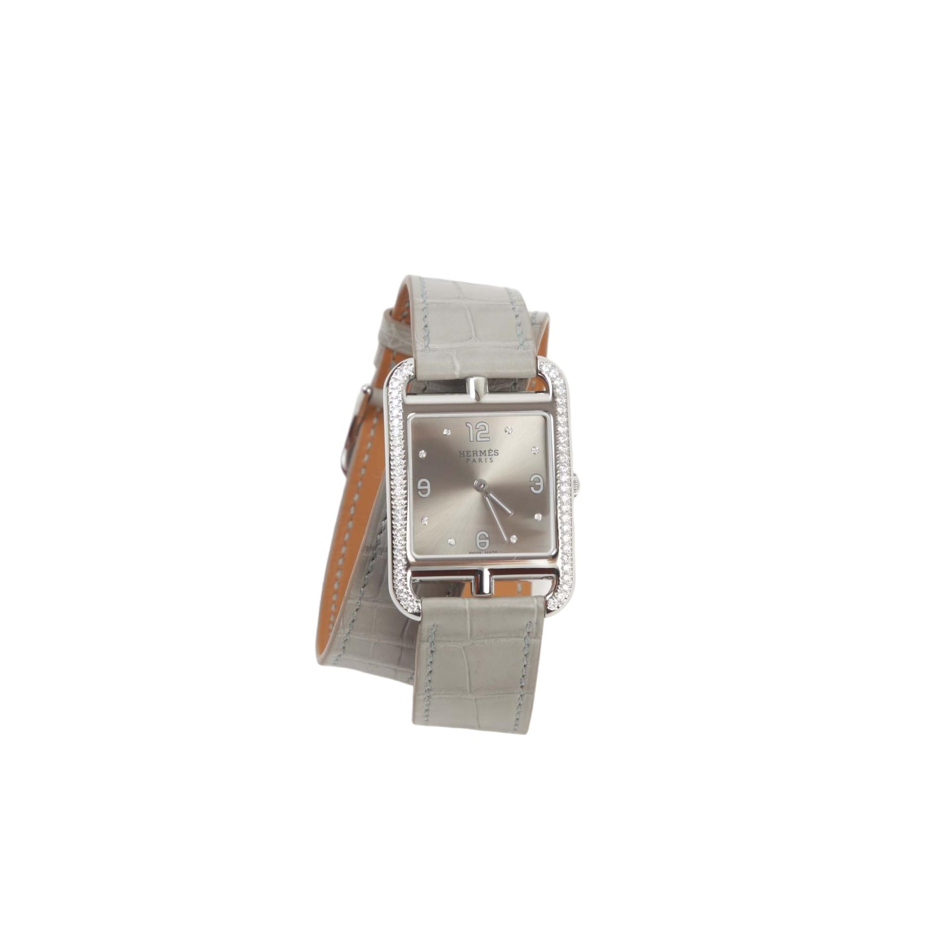 Unused ( Rank NS ) HERMÈS Cape Cod Double Tour Watch Gray Diamond Alligator - 1