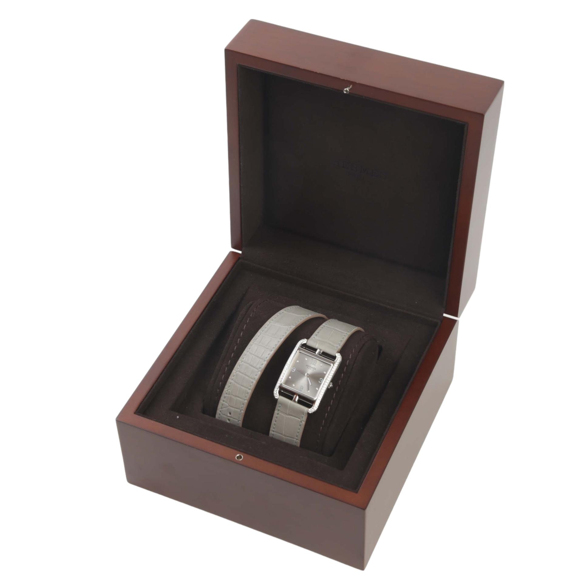 Unused ( Rank NS ) HERMÈS Cape Cod Double Tour Watch Gray Diamond Alligator - 7