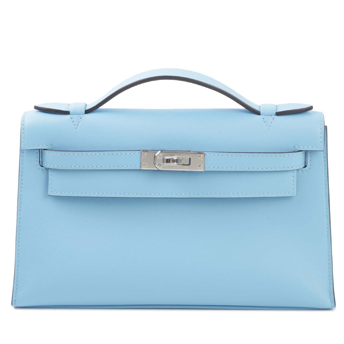 Unused ( Rank NS ) HERMÈS Kelly Pochette Celeste (7N) Swift Palladium hardware B (2023) - 1