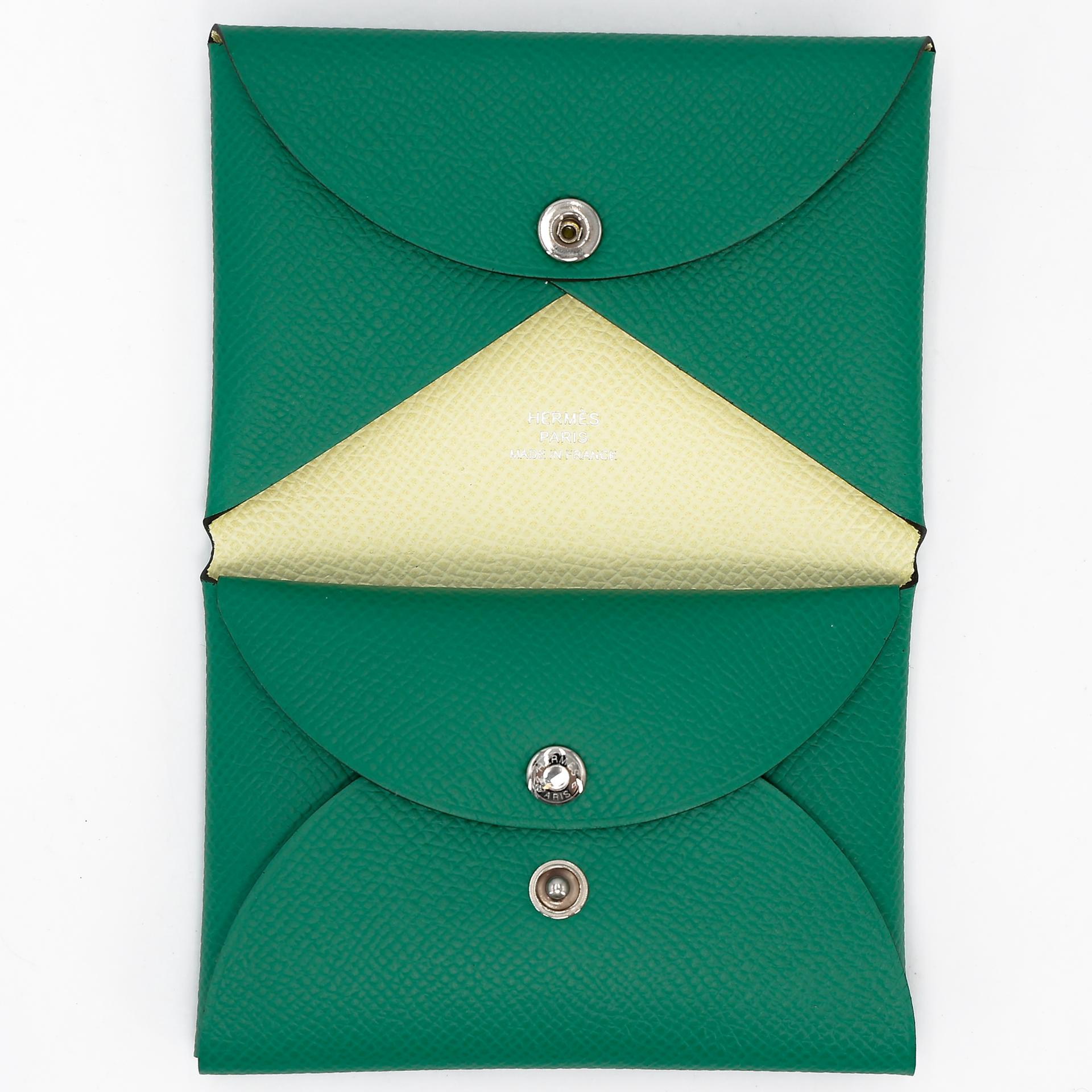 Brand New ( Rank N ) HERMÈS Calvi Duo card holder Jaune milton (i8) Vert Vertigo (U4) Epsom W (2024) - 7