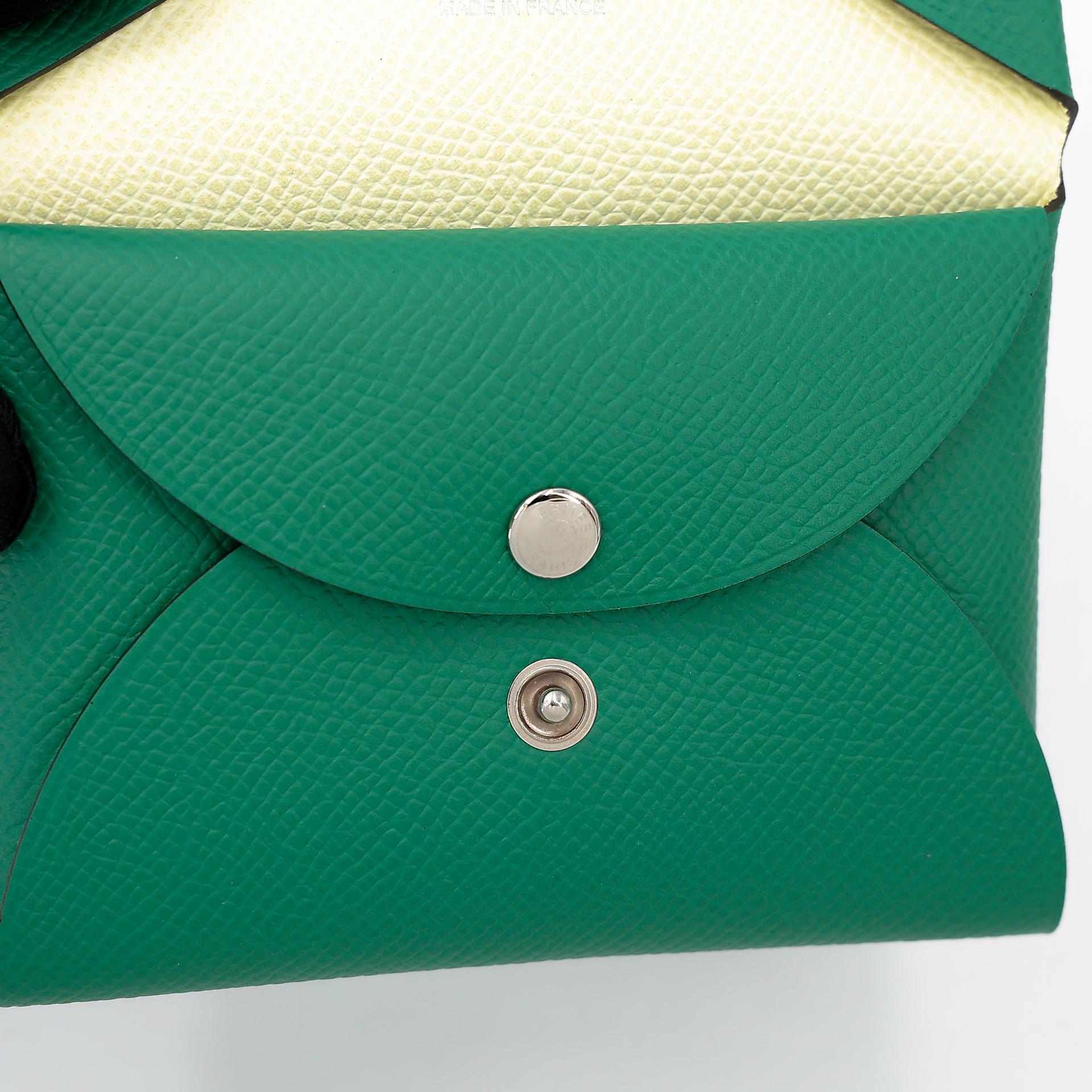Brand New ( Rank N ) HERMÈS Calvi Duo card holder Jaune milton (i8) Vert Vertigo (U4) Epsom W (2024) - 8