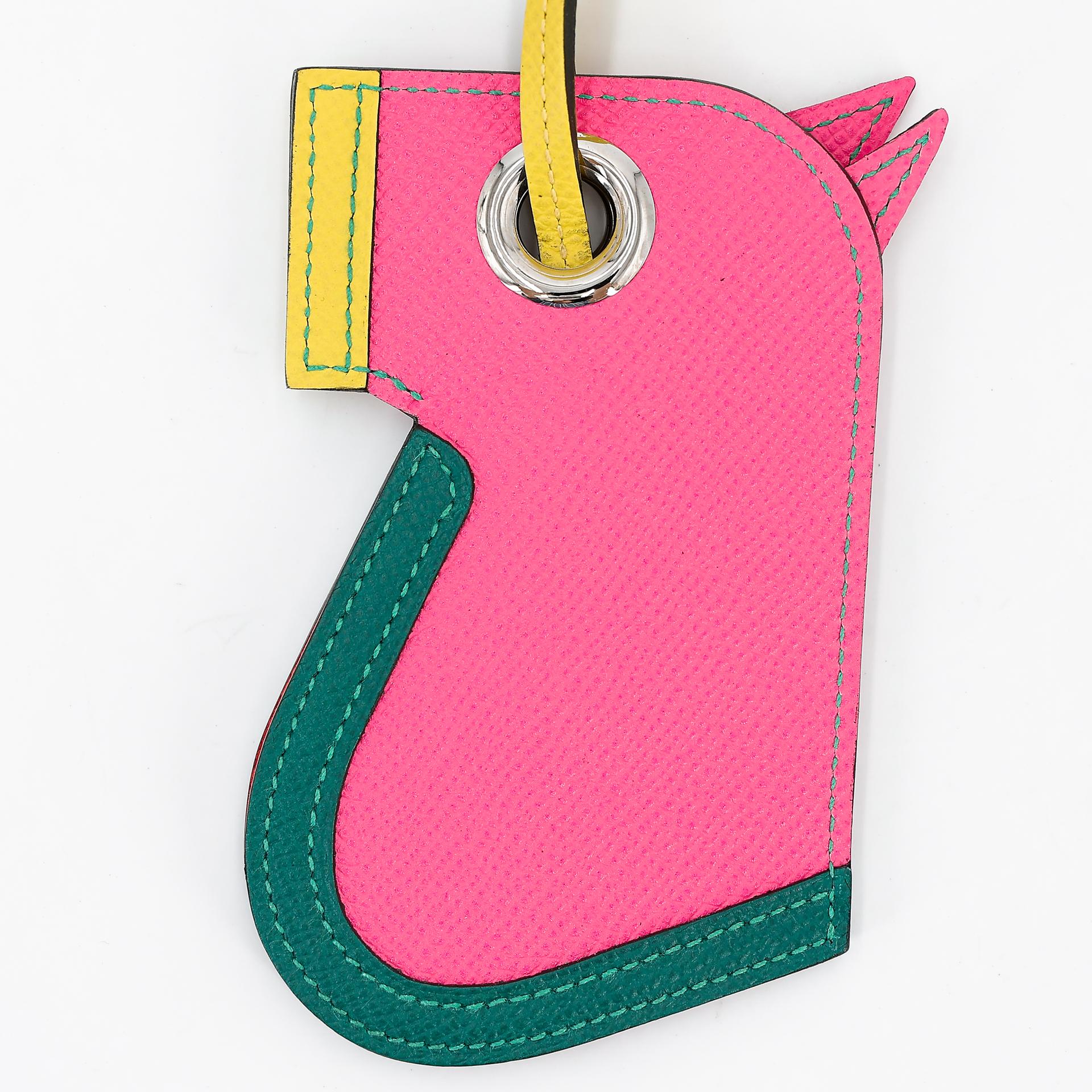Unused ( Rank NS ) HERMÈS Camail Key Ring Jaune Ambre (9D) Rose Azalee (8W) Vert Cypress (6O) Epsom Y (2020) - 2