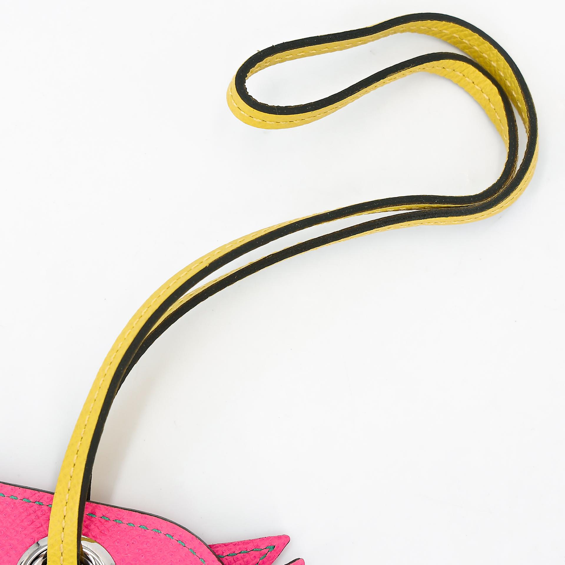 Unused ( Rank NS ) HERMÈS Camail Key Ring Jaune Ambre (9D) Rose Azalee (8W) Vert Cypress (6O) Epsom Y (2020) - 3