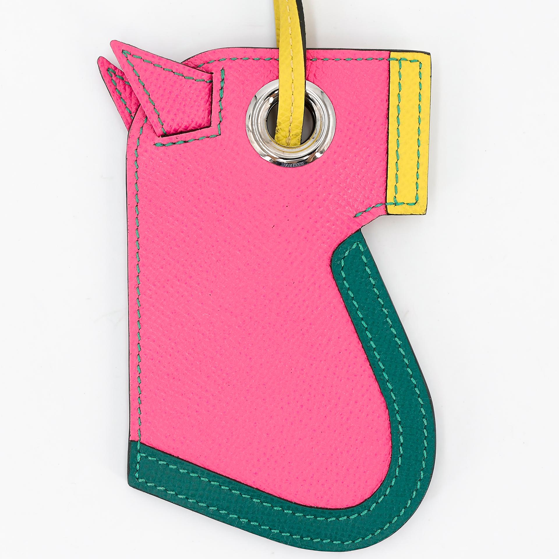 Unused ( Rank NS ) HERMÈS Camail Key Ring Jaune Ambre (9D) Rose Azalee (8W) Vert Cypress (6O) Epsom Y (2020) - 5