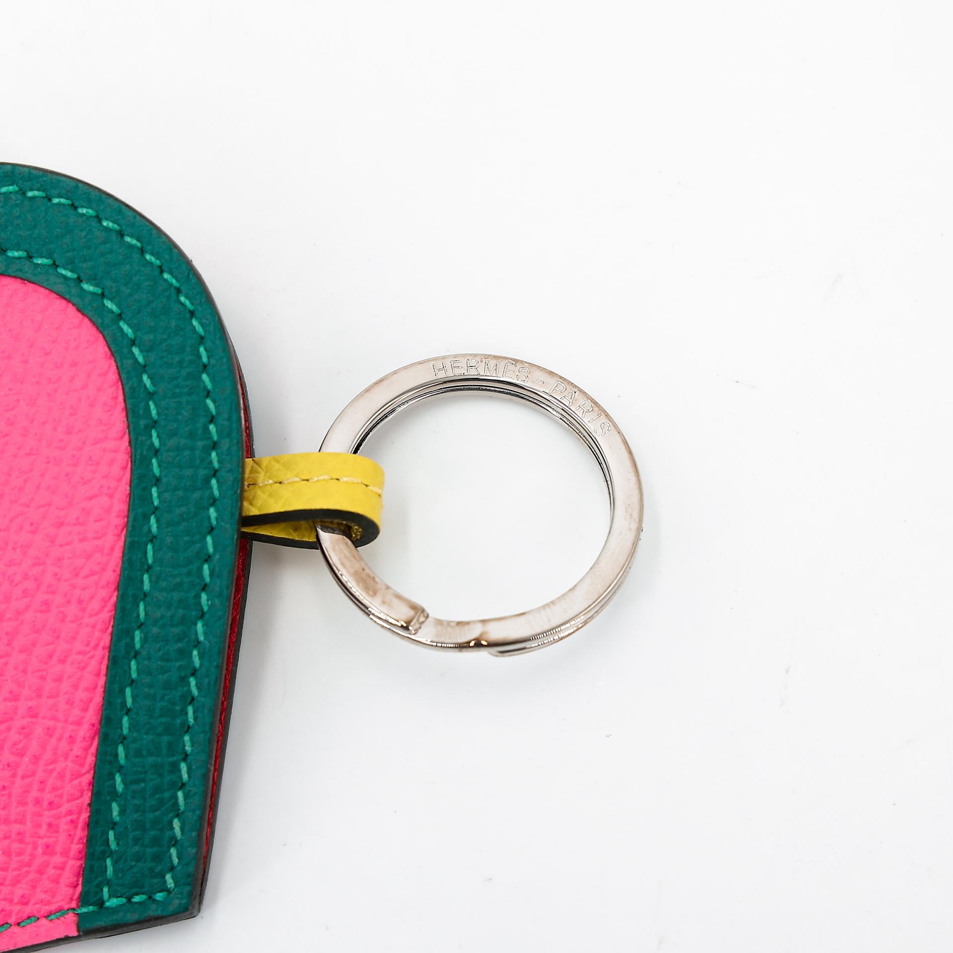 Unused ( Rank NS ) HERMÈS Camail Key Ring Jaune Ambre (9D) Rose Azalee (8W) Vert Cypress (6O) Epsom Y (2020) - 6