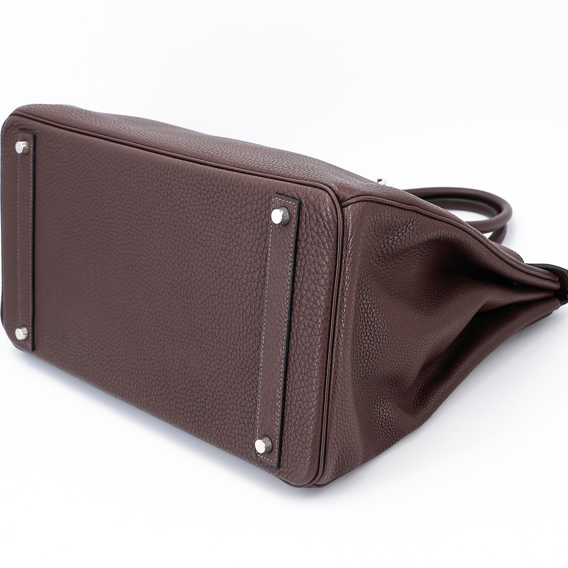 Very Good ( Rank A) HERMÈS Birkin 40 Chocolat (47) Togo Palladium hardware Square K (2007) - 6