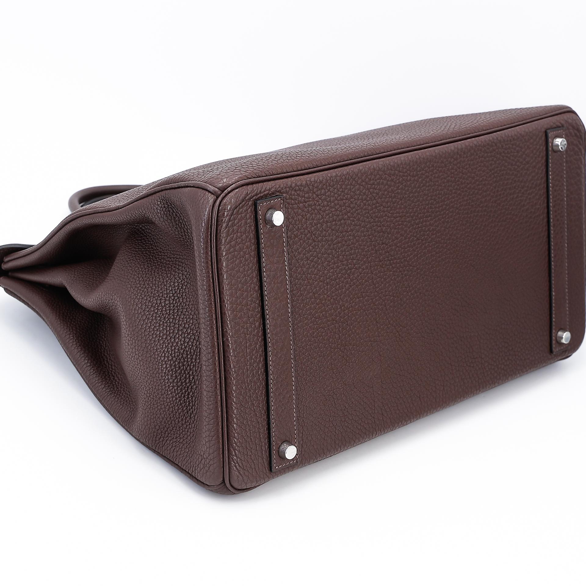 Very Good ( Rank A) HERMÈS Birkin 40 Chocolat (47) Togo Palladium hardware Square K (2007) - 7
