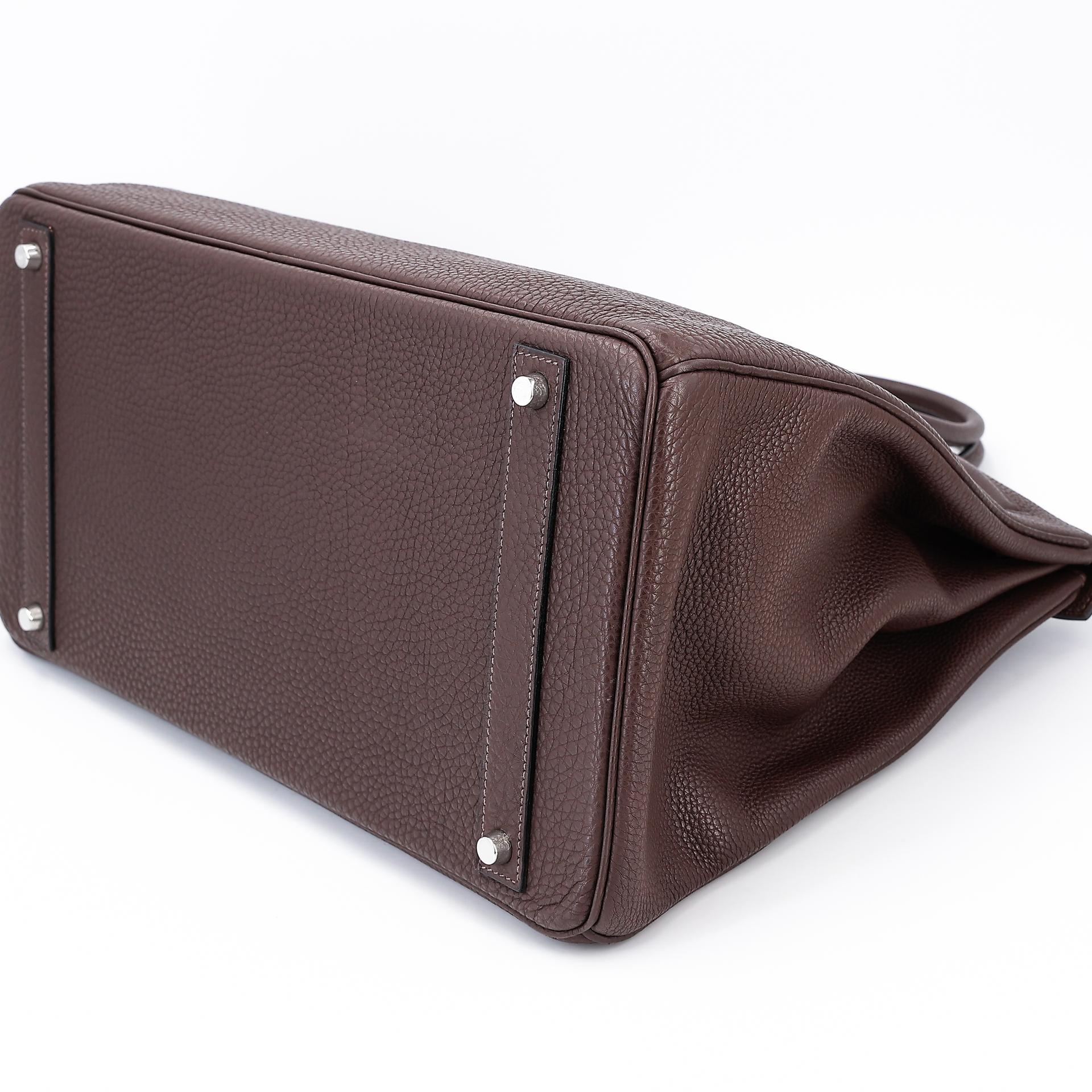 Very Good ( Rank A) HERMÈS Birkin 40 Chocolat (47) Togo Palladium hardware Square K (2007) - 8