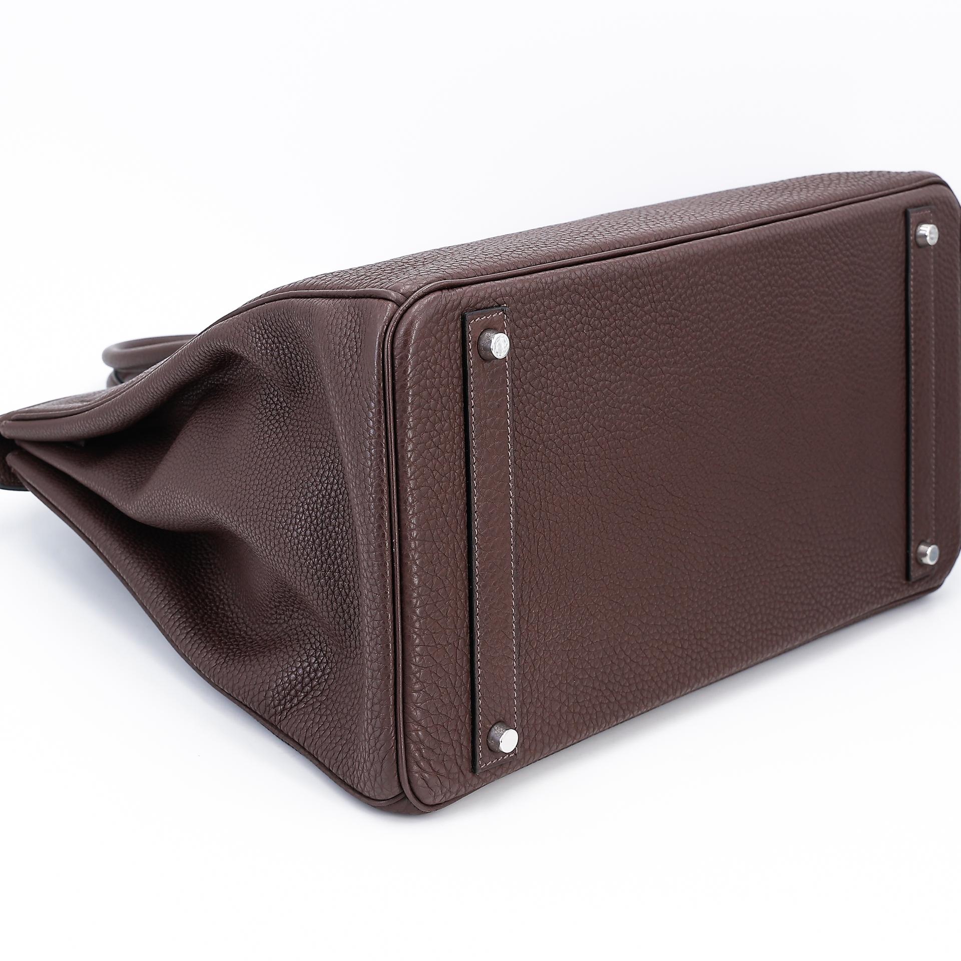 Very Good ( Rank A) HERMÈS Birkin 40 Chocolat (47) Togo Palladium hardware Square K (2007) - 9