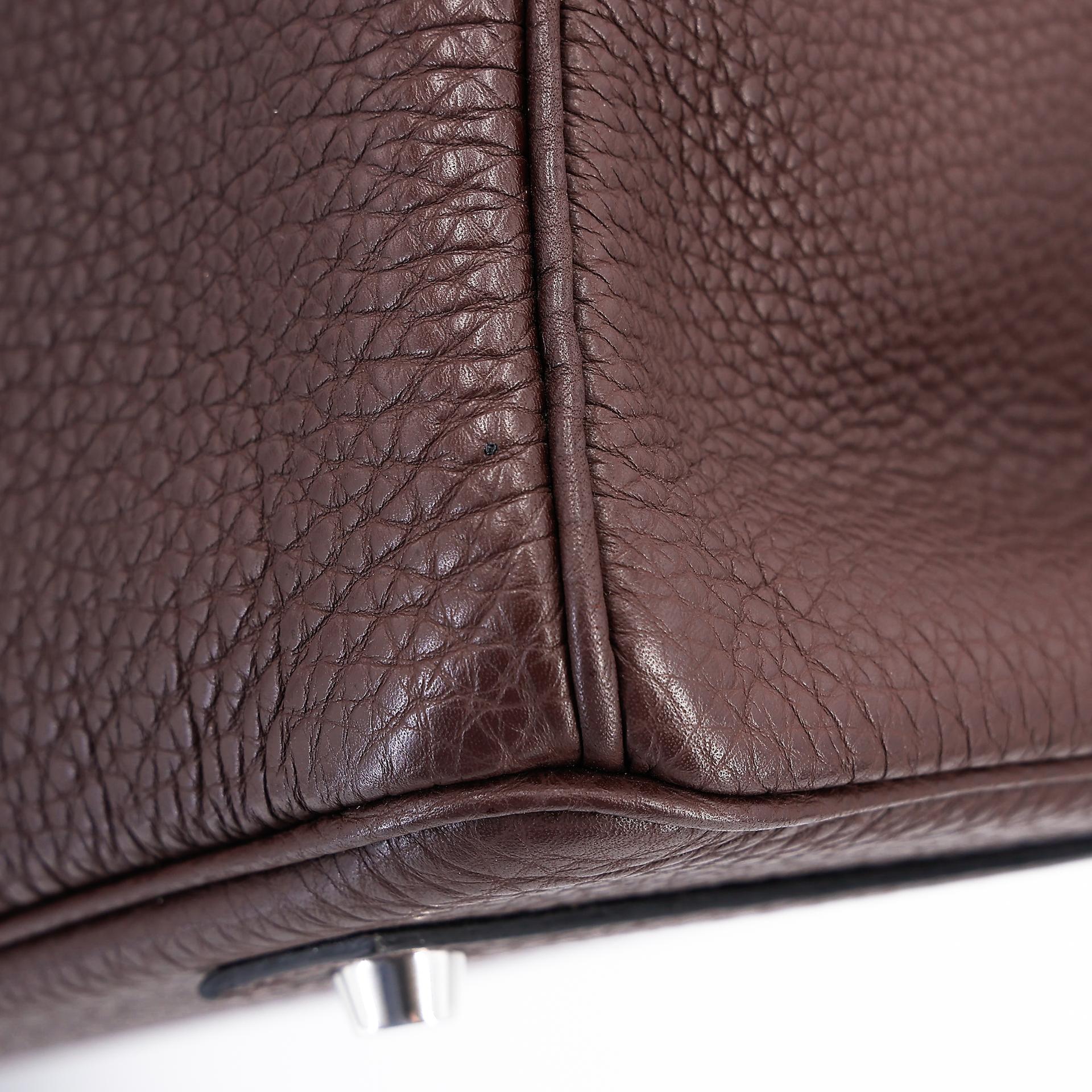 Very Good ( Rank A) HERMÈS Birkin 40 Chocolat (47) Togo Palladium hardware Square K (2007) - 11