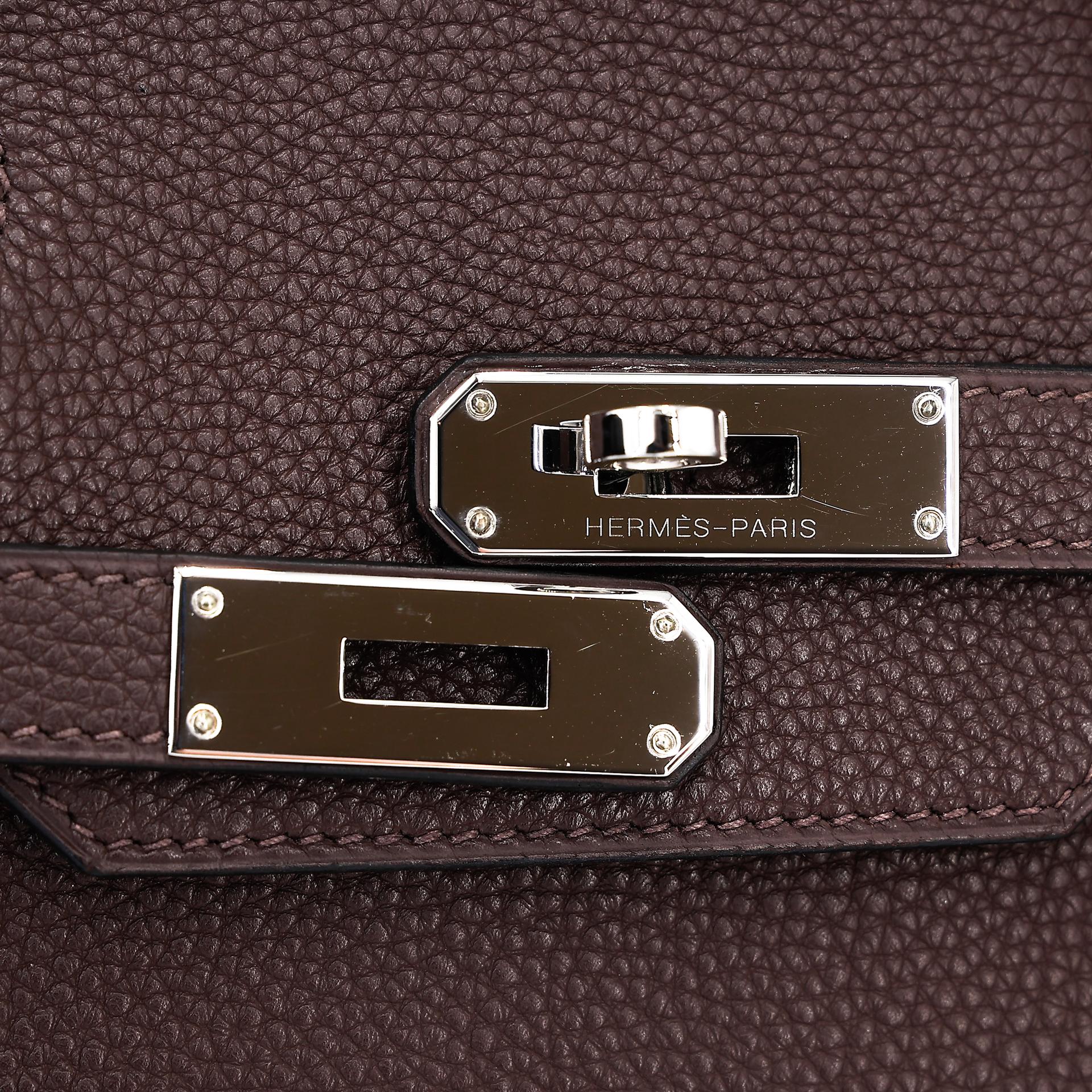 Very Good ( Rank A) HERMÈS Birkin 40 Chocolat (47) Togo Palladium hardware Square K (2007) - 12