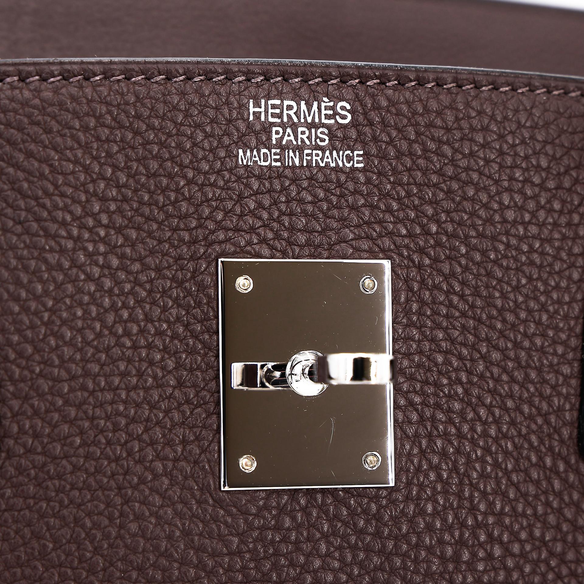 Very Good ( Rank A) HERMÈS Birkin 40 Chocolat (47) Togo Palladium hardware Square K (2007) - 14