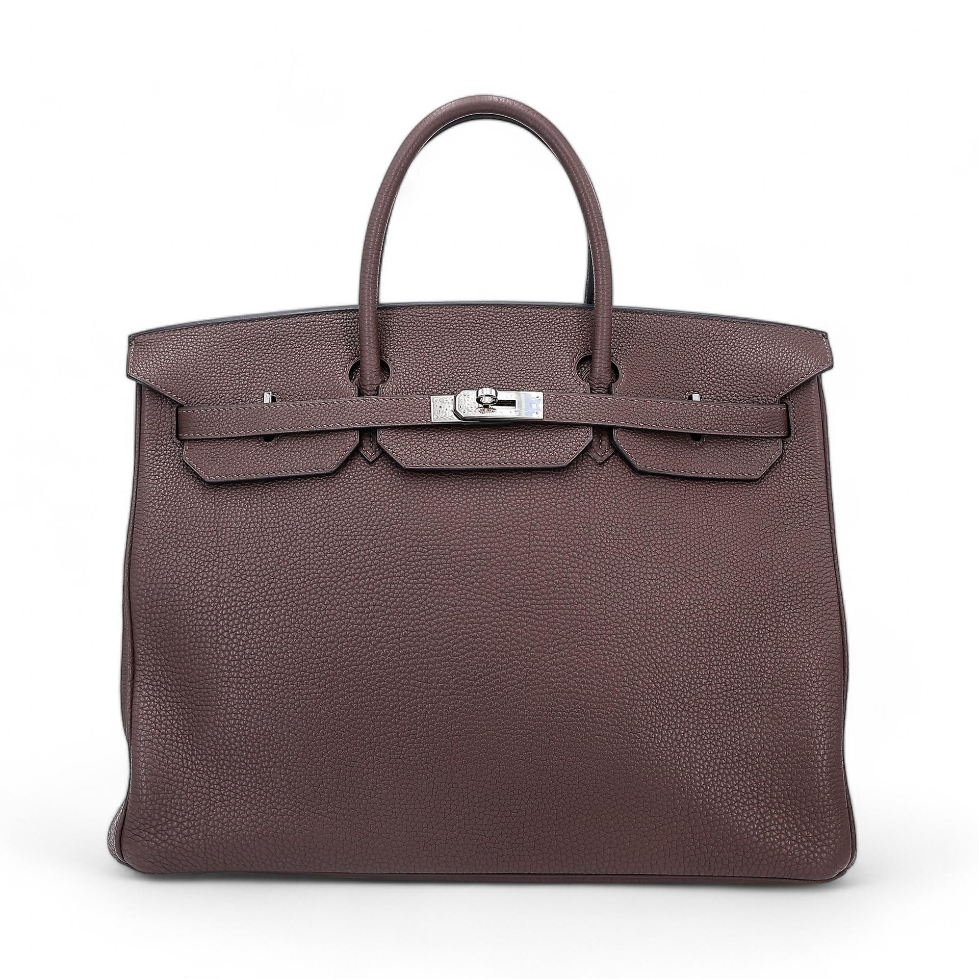 Very Good ( Rank A) HERMÈS Birkin 40 Chocolat (47) Togo Palladium hardware Square K (2007) - 1
