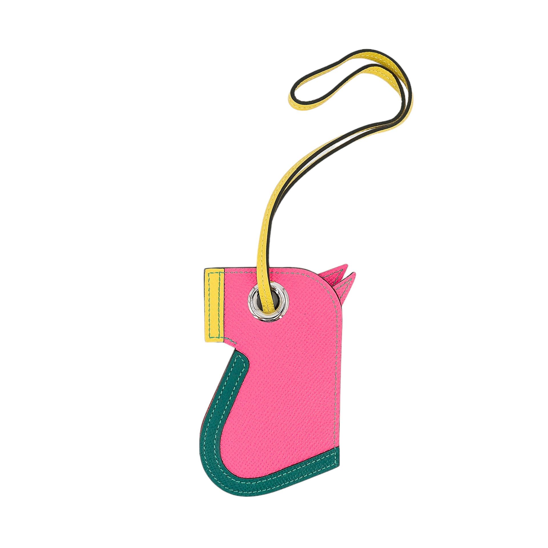 Unused ( Rank NS ) HERMÈS Camail Key Ring Jaune Ambre (9D) Rose Azalee (8W) Vert Cypress (6O) Epsom Y (2020) - 1