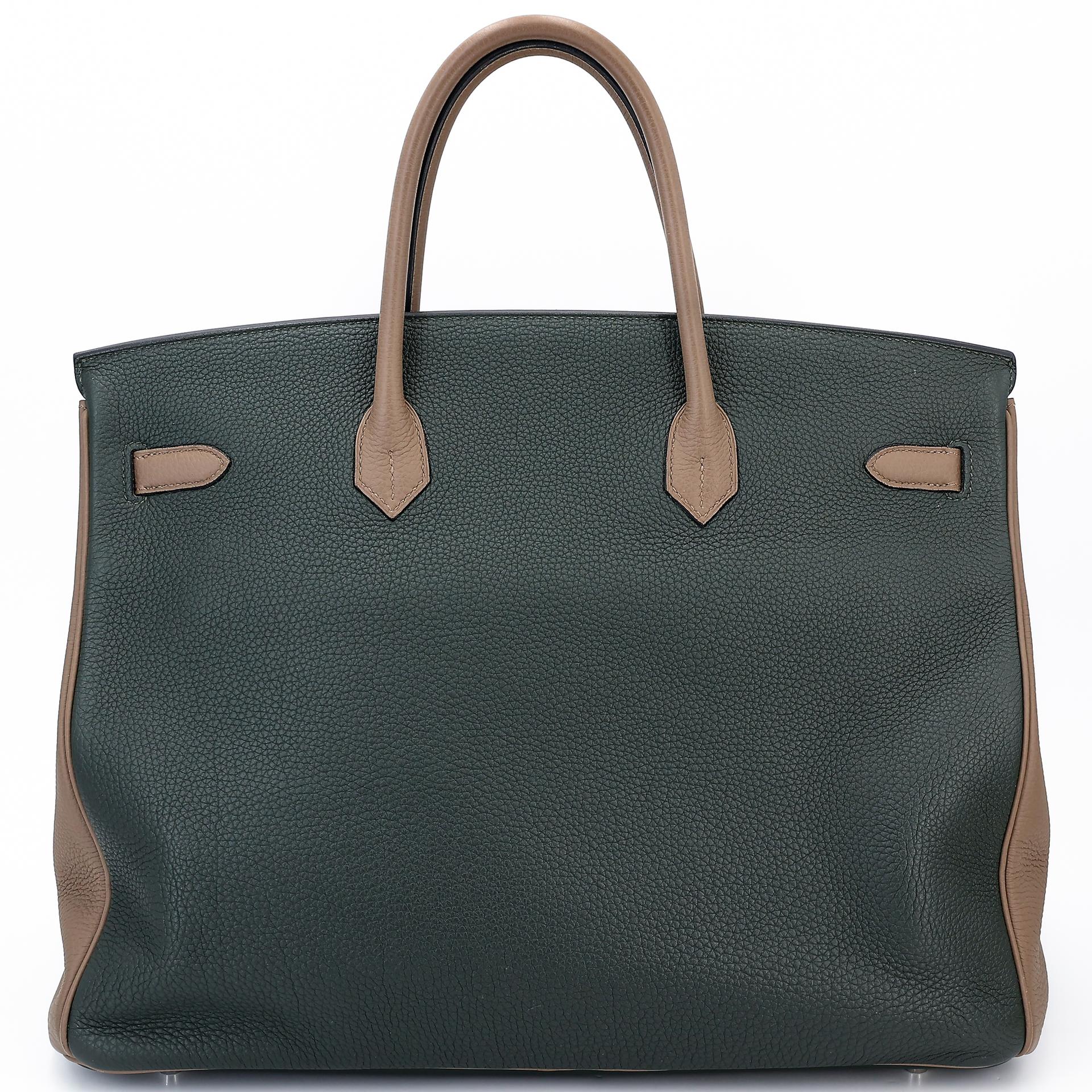 Very Good ( Rank A) HERMÈS Special Order Birkin 40 Etoupe (18) Vert Fonce (67) Togo Brushed Palladium A (2017) - 2