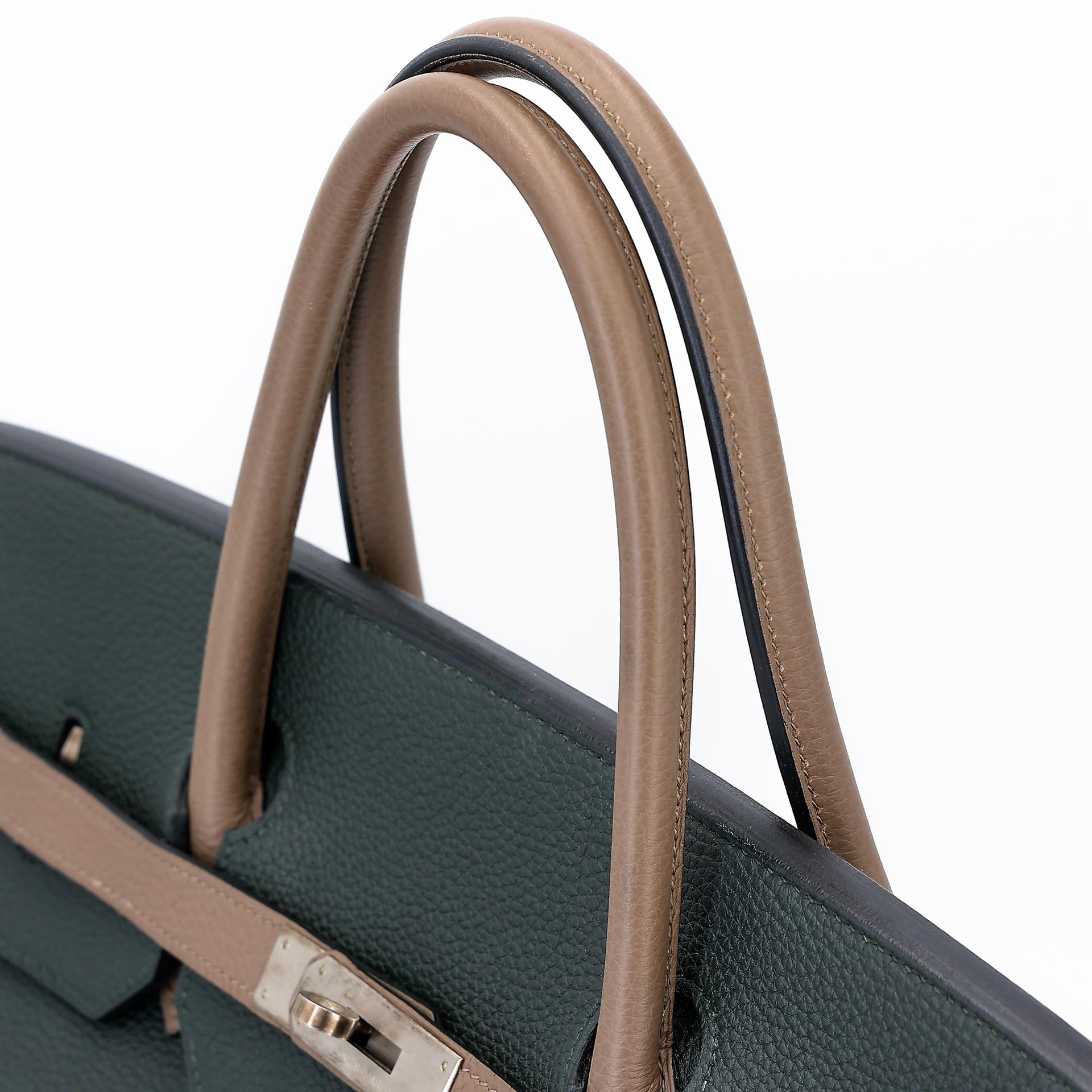 Very Good ( Rank A) HERMÈS Special Order Birkin 40 Etoupe (18) Vert Fonce (67) Togo Brushed Palladium A (2017) - 3