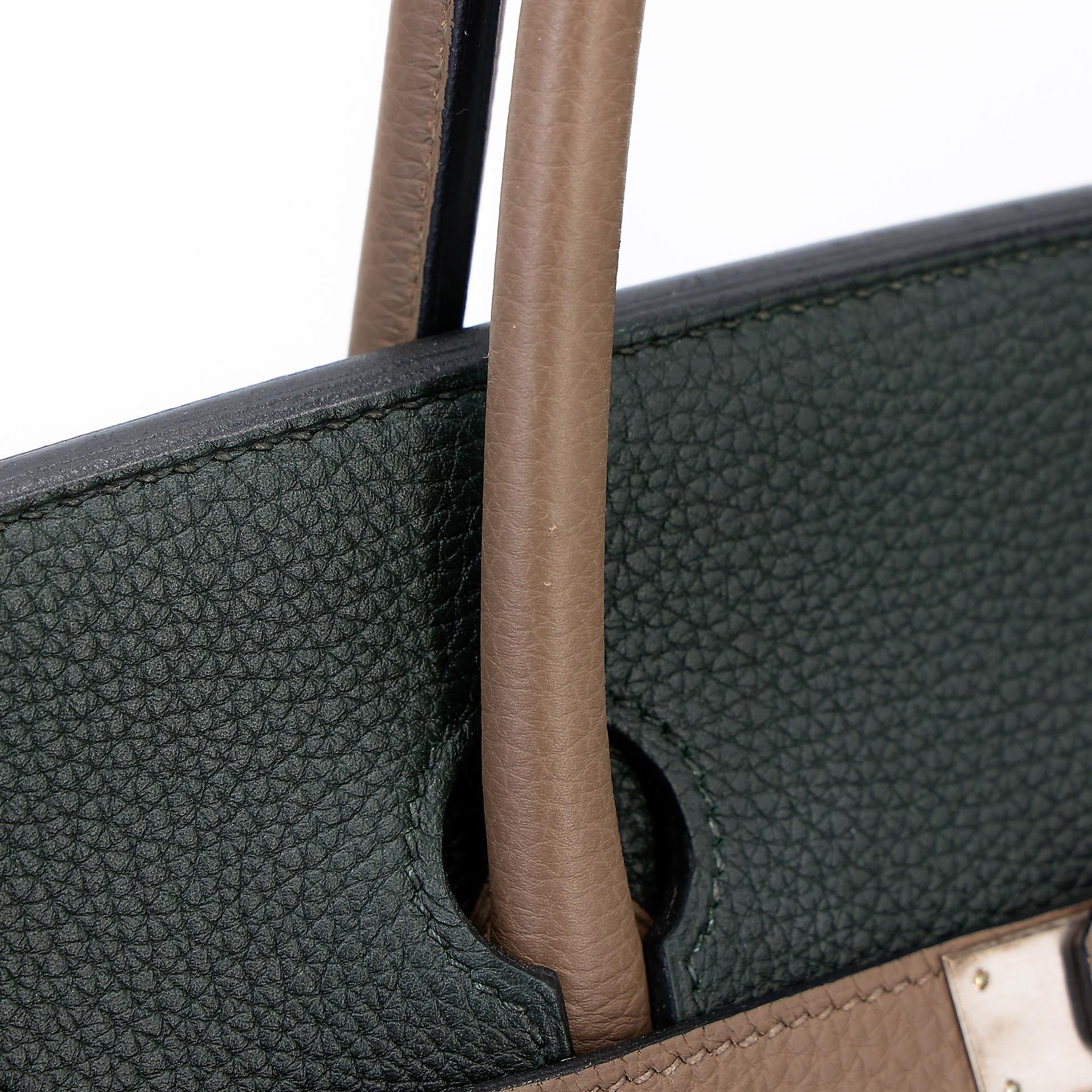 Very Good ( Rank A) HERMÈS Special Order Birkin 40 Etoupe (18) Vert Fonce (67) Togo Brushed Palladium A (2017) - 5