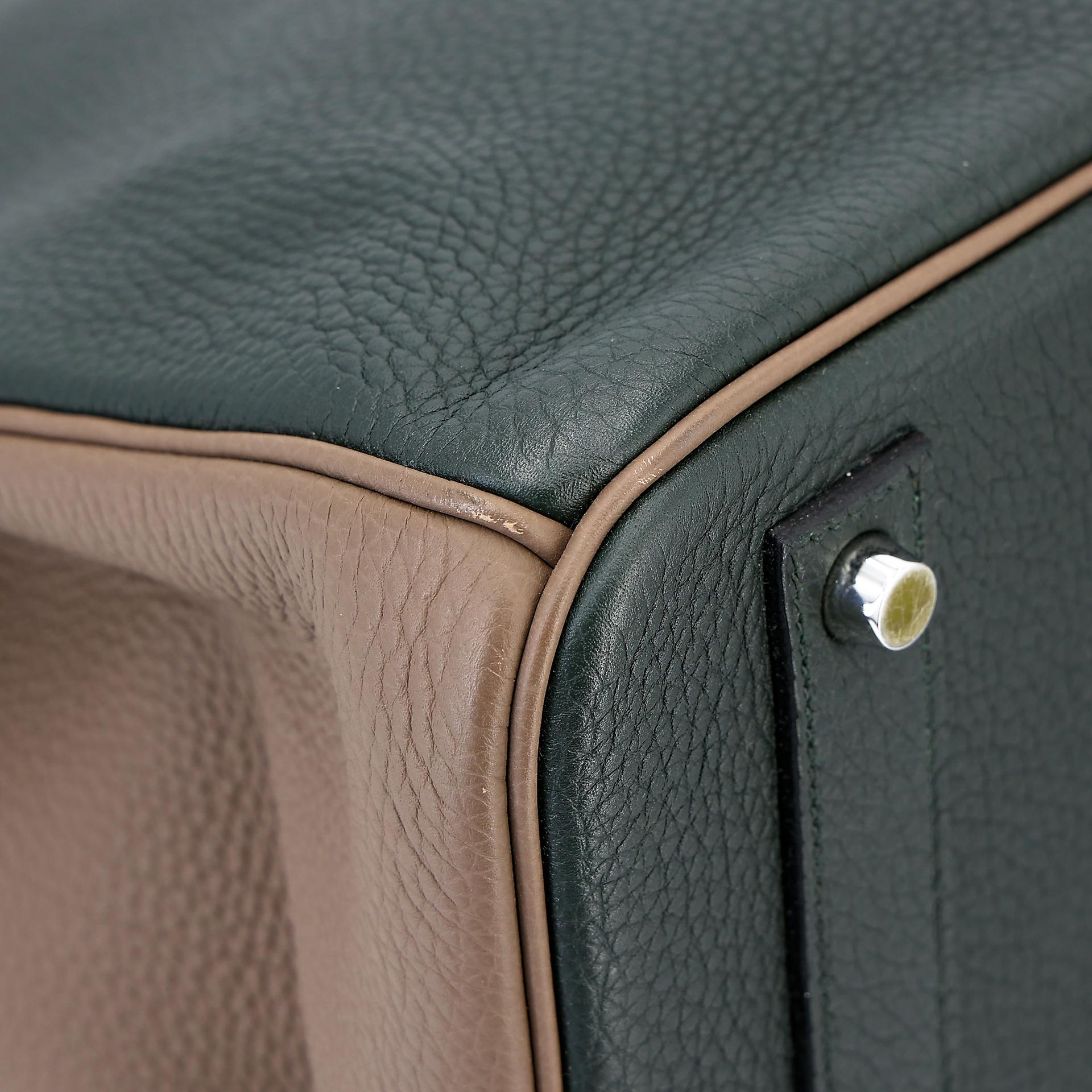 Very Good ( Rank A) HERMÈS Special Order Birkin 40 Etoupe (18) Vert Fonce (67) Togo Brushed Palladium A (2017) - 10