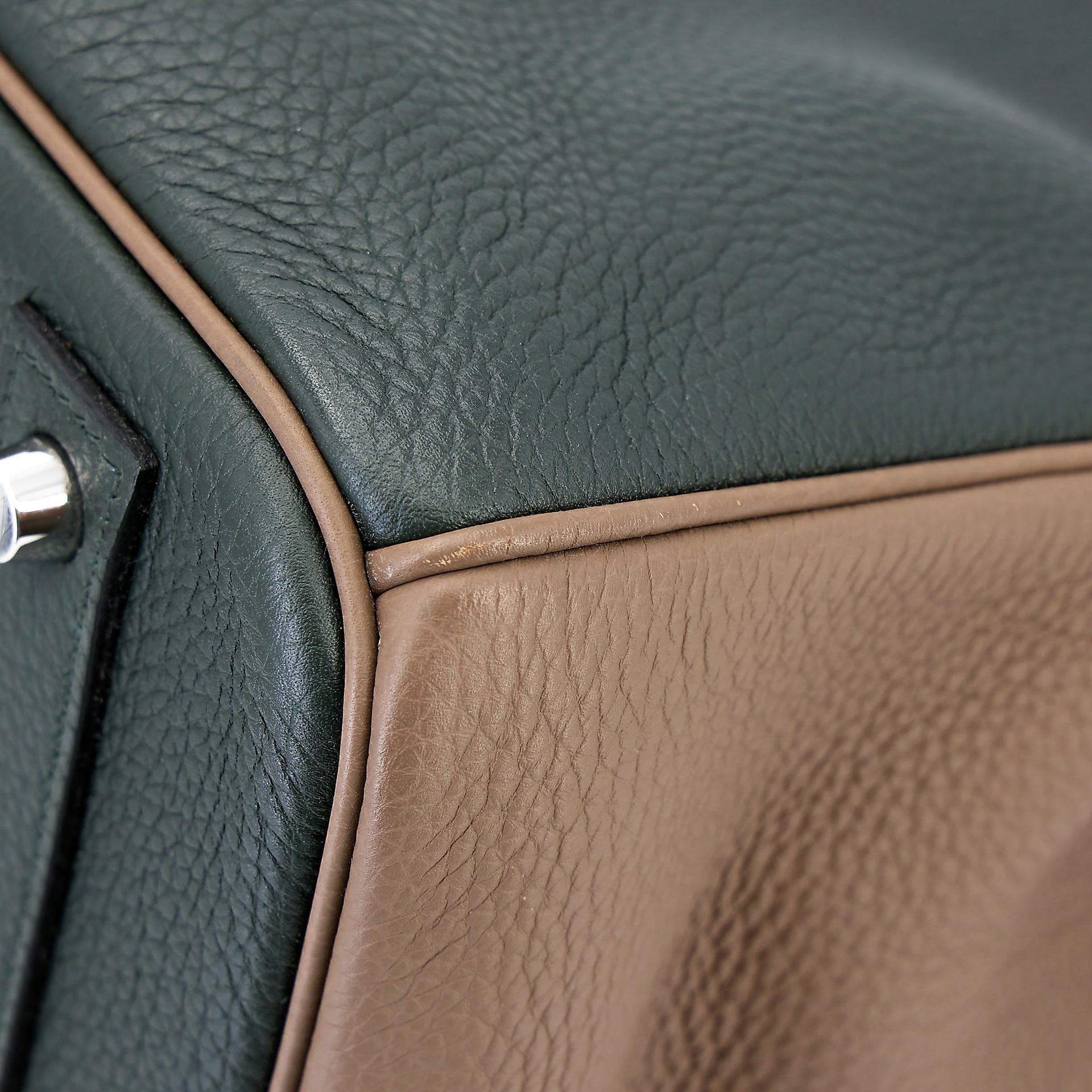 Very Good ( Rank A) HERMÈS Special Order Birkin 40 Etoupe (18) Vert Fonce (67) Togo Brushed Palladium A (2017) - 11