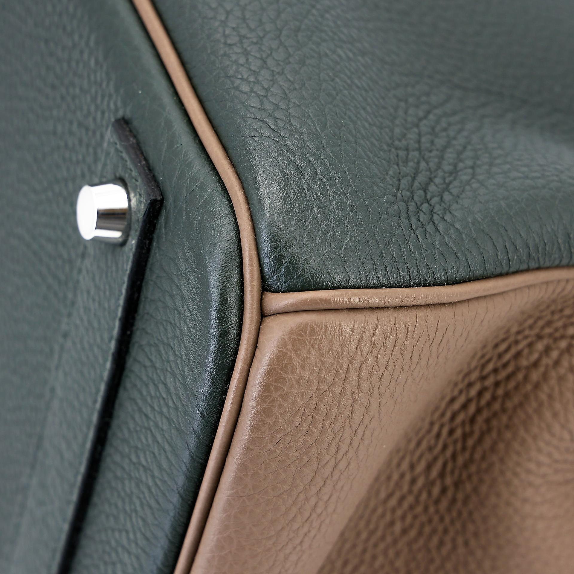 Very Good ( Rank A) HERMÈS Special Order Birkin 40 Etoupe (18) Vert Fonce (67) Togo Brushed Palladium A (2017) - 12