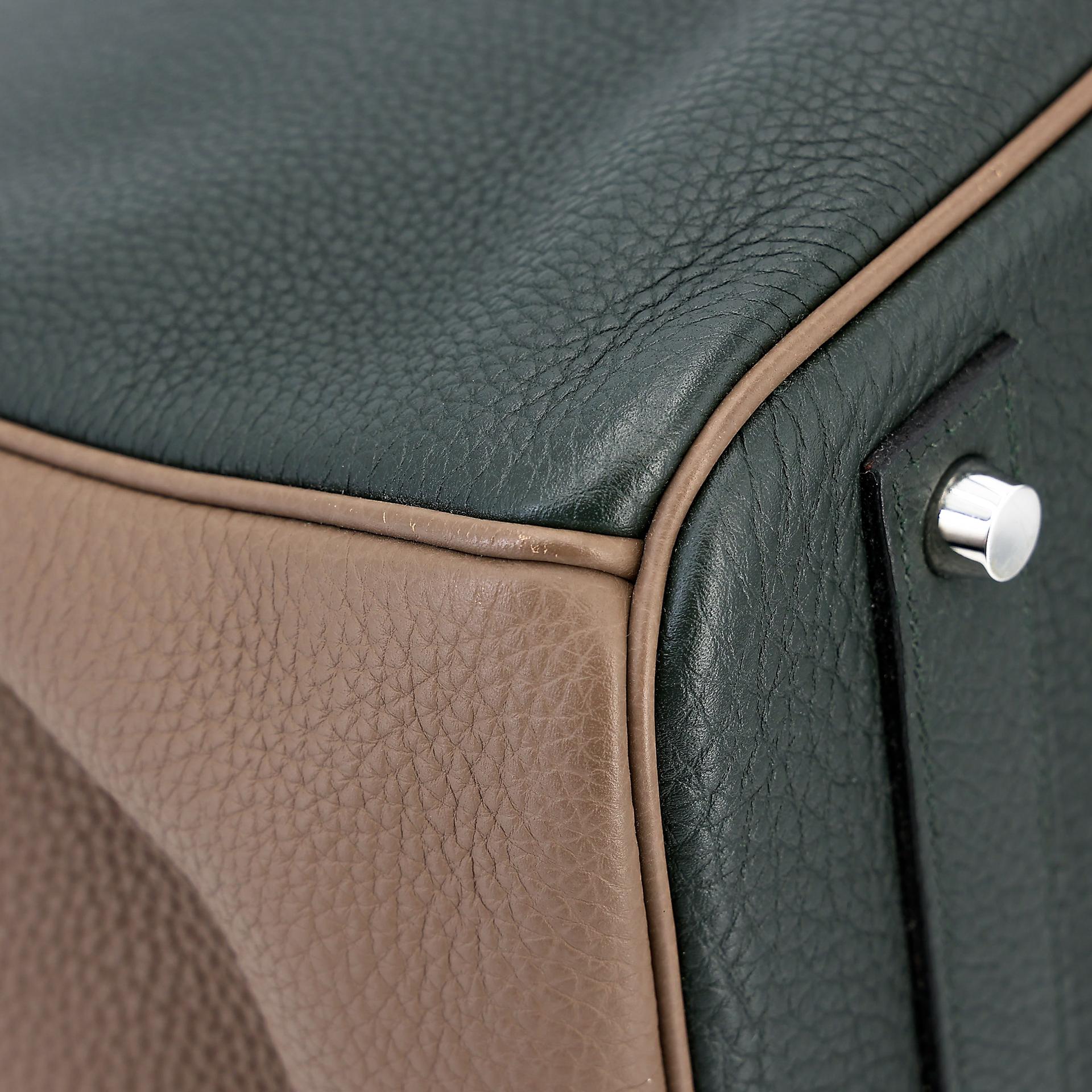Very Good ( Rank A) HERMÈS Special Order Birkin 40 Etoupe (18) Vert Fonce (67) Togo Brushed Palladium A (2017) - 13