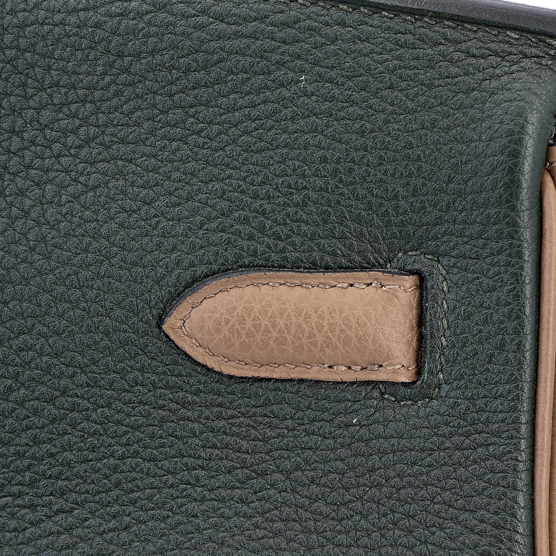 Very Good ( Rank A) HERMÈS Special Order Birkin 40 Etoupe (18) Vert Fonce (67) Togo Brushed Palladium A (2017) - 16