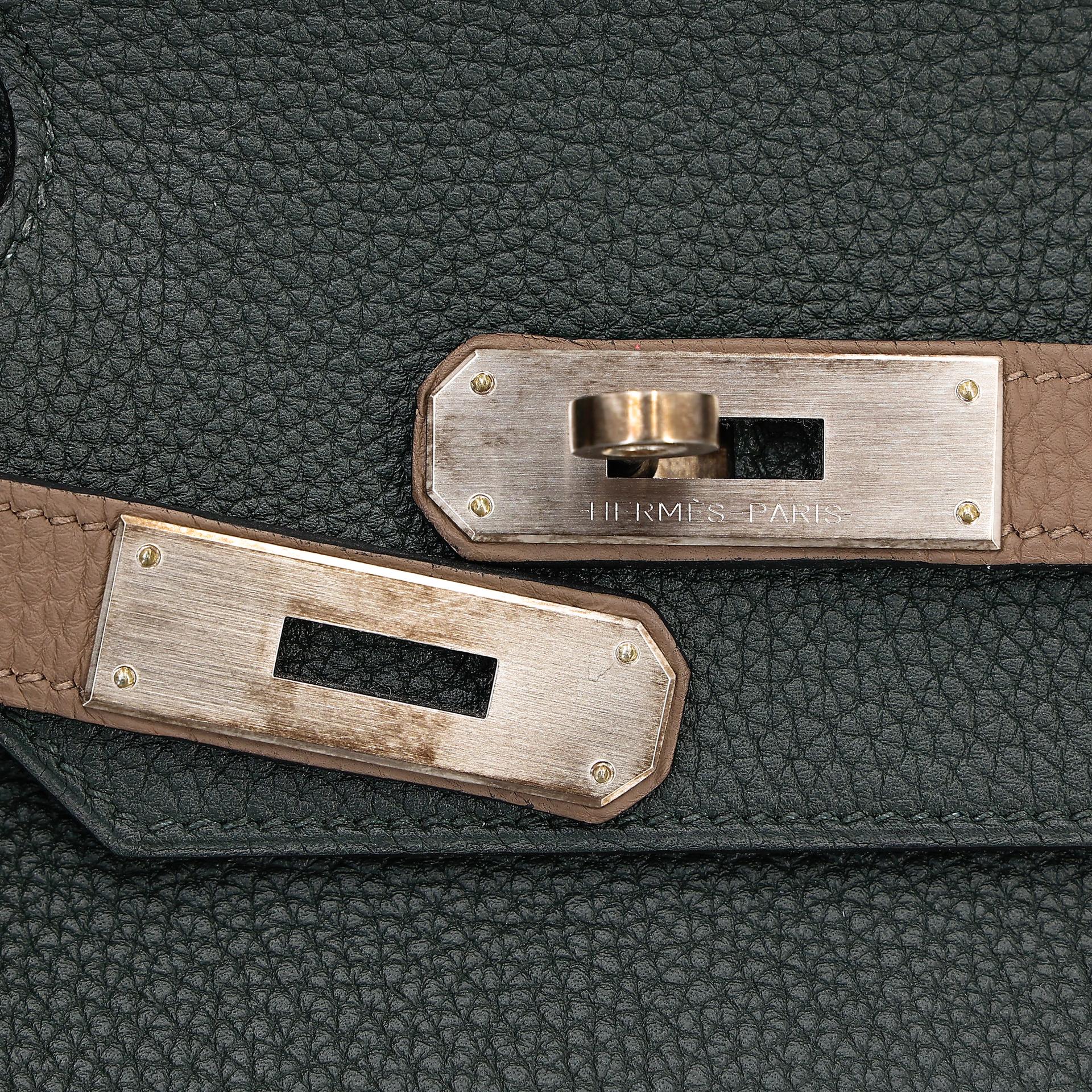 Very Good ( Rank A) HERMÈS Special Order Birkin 40 Etoupe (18) Vert Fonce (67) Togo Brushed Palladium A (2017) - 17