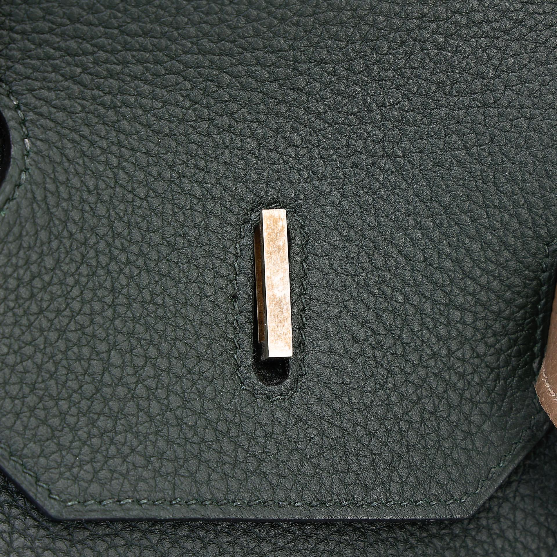 Very Good ( Rank A) HERMÈS Special Order Birkin 40 Etoupe (18) Vert Fonce (67) Togo Brushed Palladium A (2017) - 18