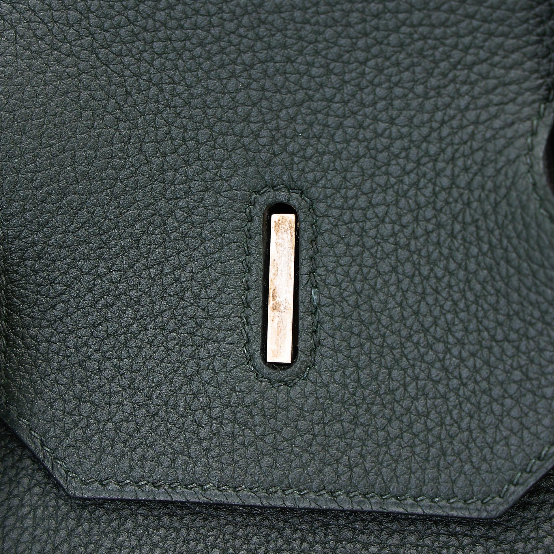 Very Good ( Rank A) HERMÈS Special Order Birkin 40 Etoupe (18) Vert Fonce (67) Togo Brushed Palladium A (2017) - 19
