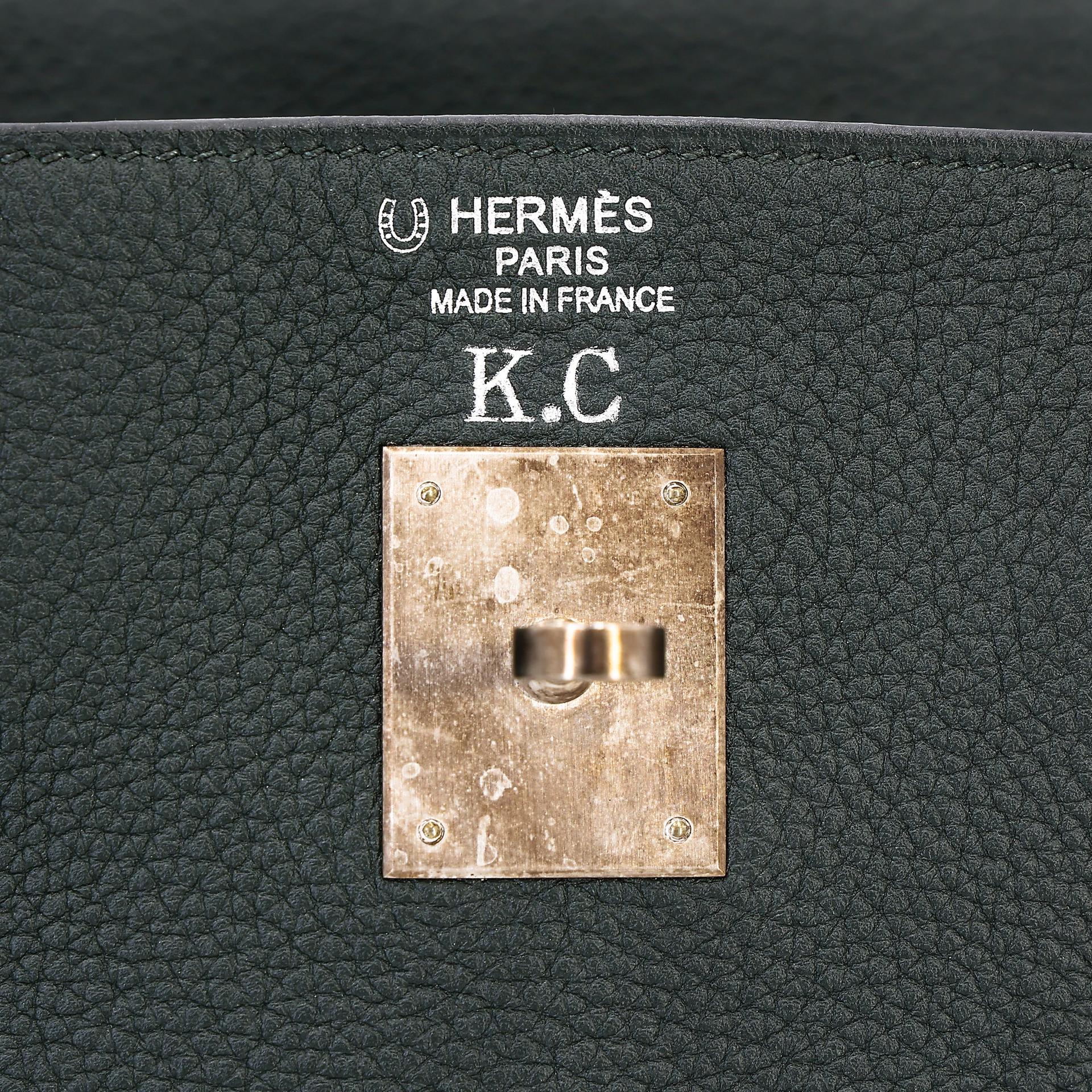 Very Good ( Rank A) HERMÈS Special Order Birkin 40 Etoupe (18) Vert Fonce (67) Togo Brushed Palladium A (2017) - 22