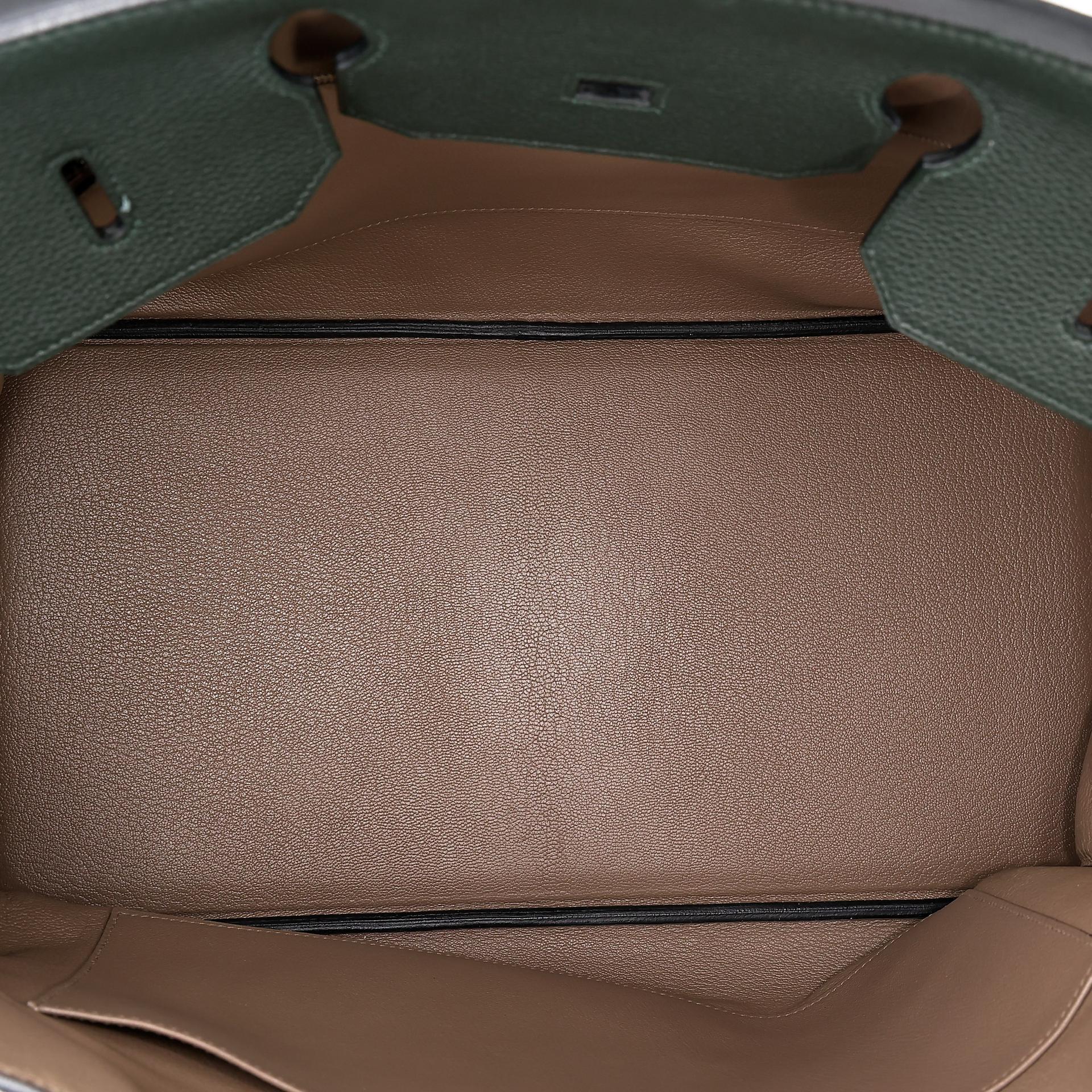 Very Good ( Rank A) HERMÈS Special Order Birkin 40 Etoupe (18) Vert Fonce (67) Togo Brushed Palladium A (2017) - 23