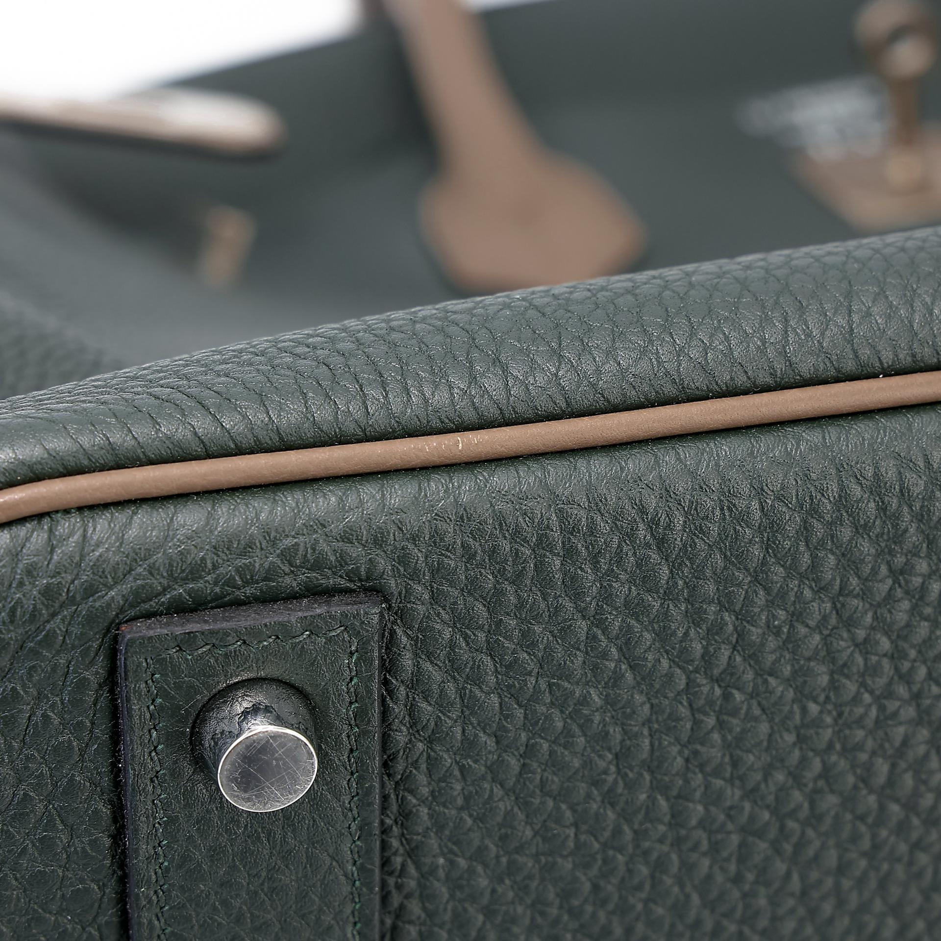Very Good ( Rank A) HERMÈS Special Order Birkin 40 Etoupe (18) Vert Fonce (67) Togo Brushed Palladium A (2017) - 14