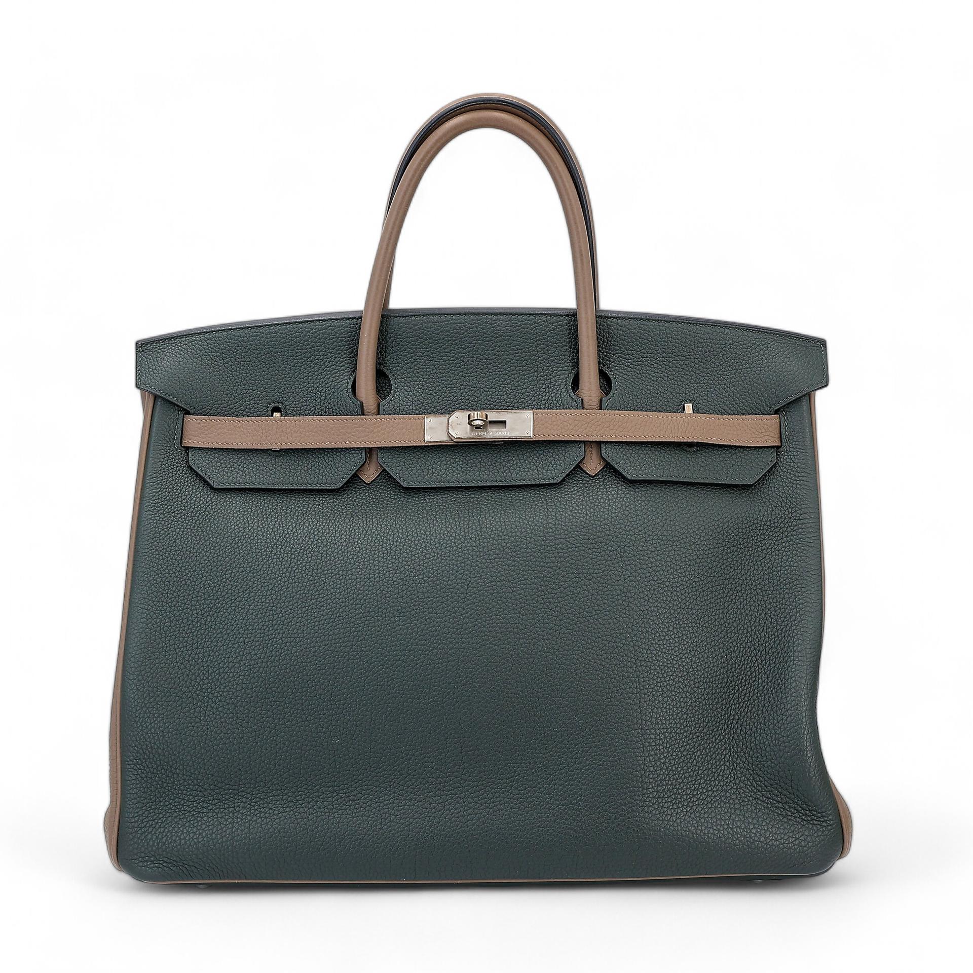Very Good ( Rank A) HERMÈS Special Order Birkin 40 Etoupe (18) Vert Fonce (67) Togo Brushed Palladium A (2017) - 1