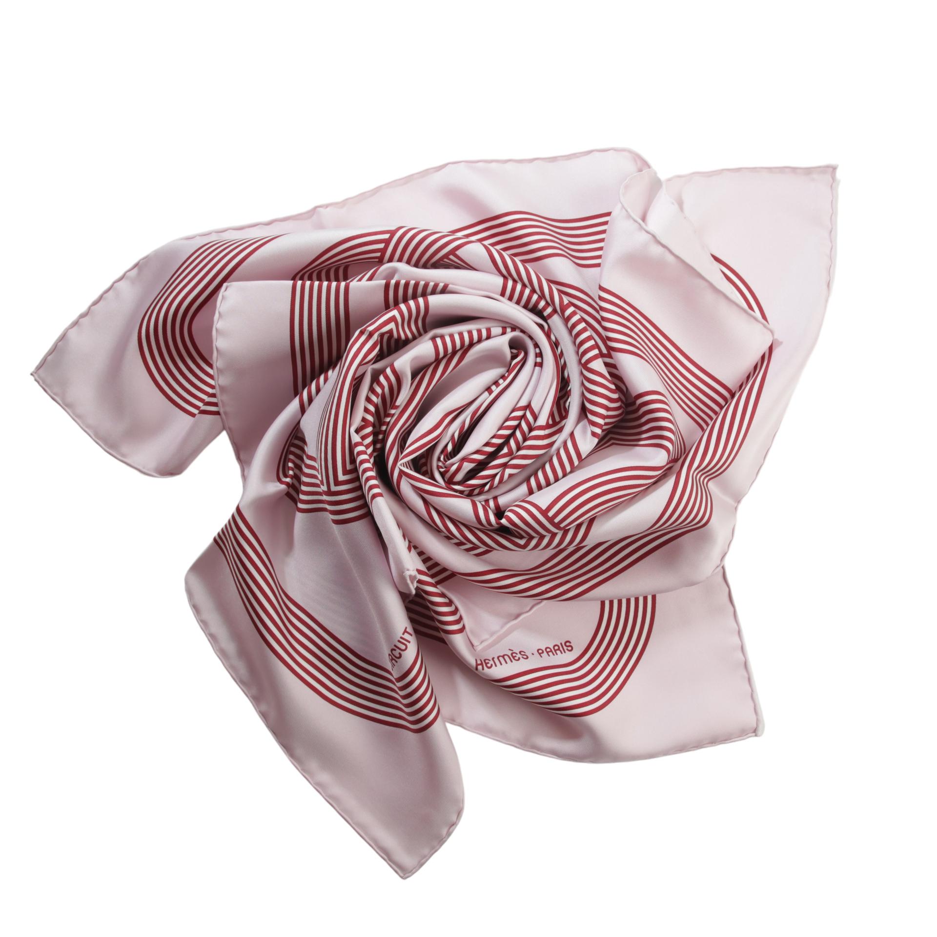 Excellent ( Rank SA ) HERMÈS Carre 90 Circuit 24 Faubourg scarf Pink Silk - 2
