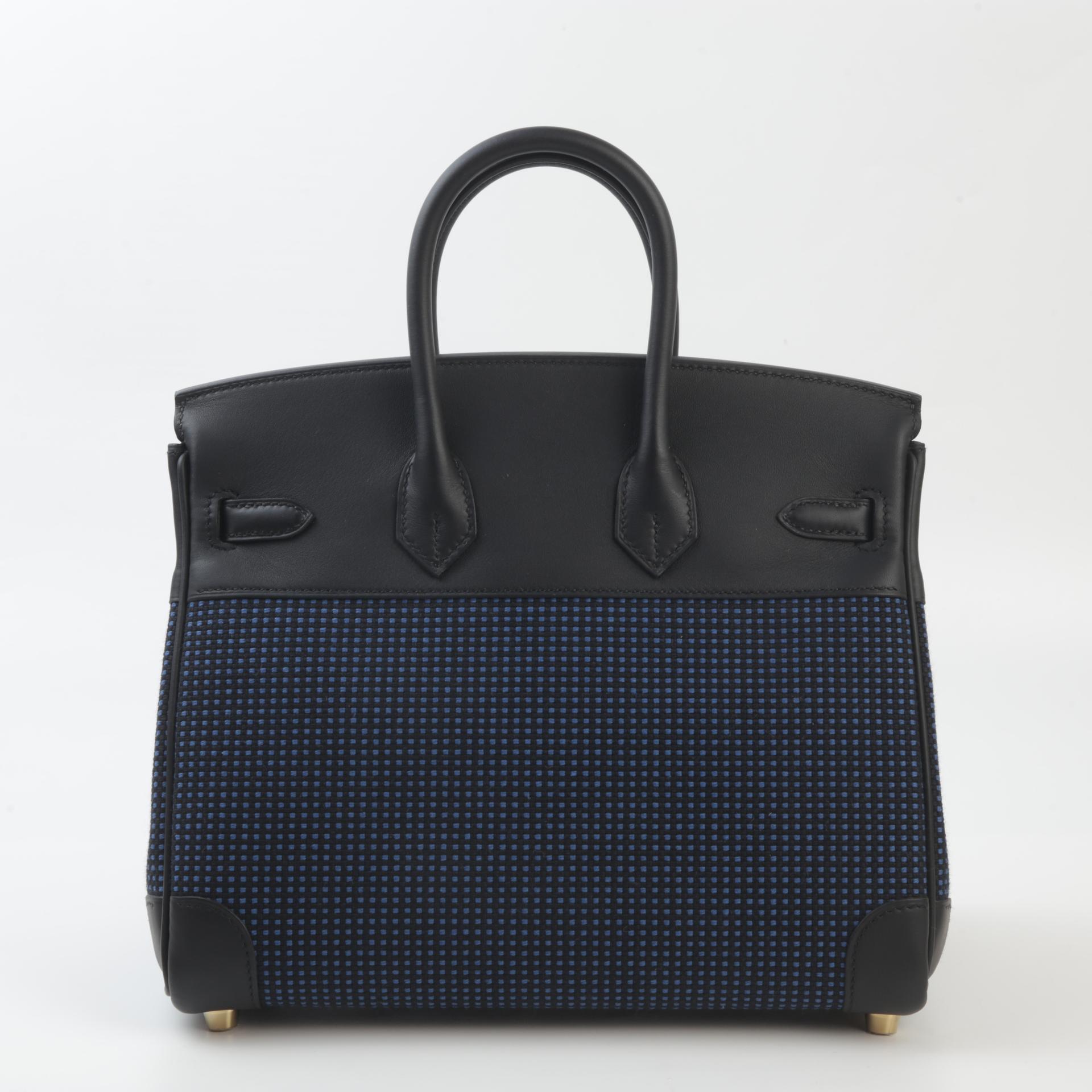 Brand New ( Rank N ) HERMÈS Limited Edition Birkin 25 Black (89) Bleu Egee Swift Toile Quadrille canvas Gold hardware W (2024) - 2