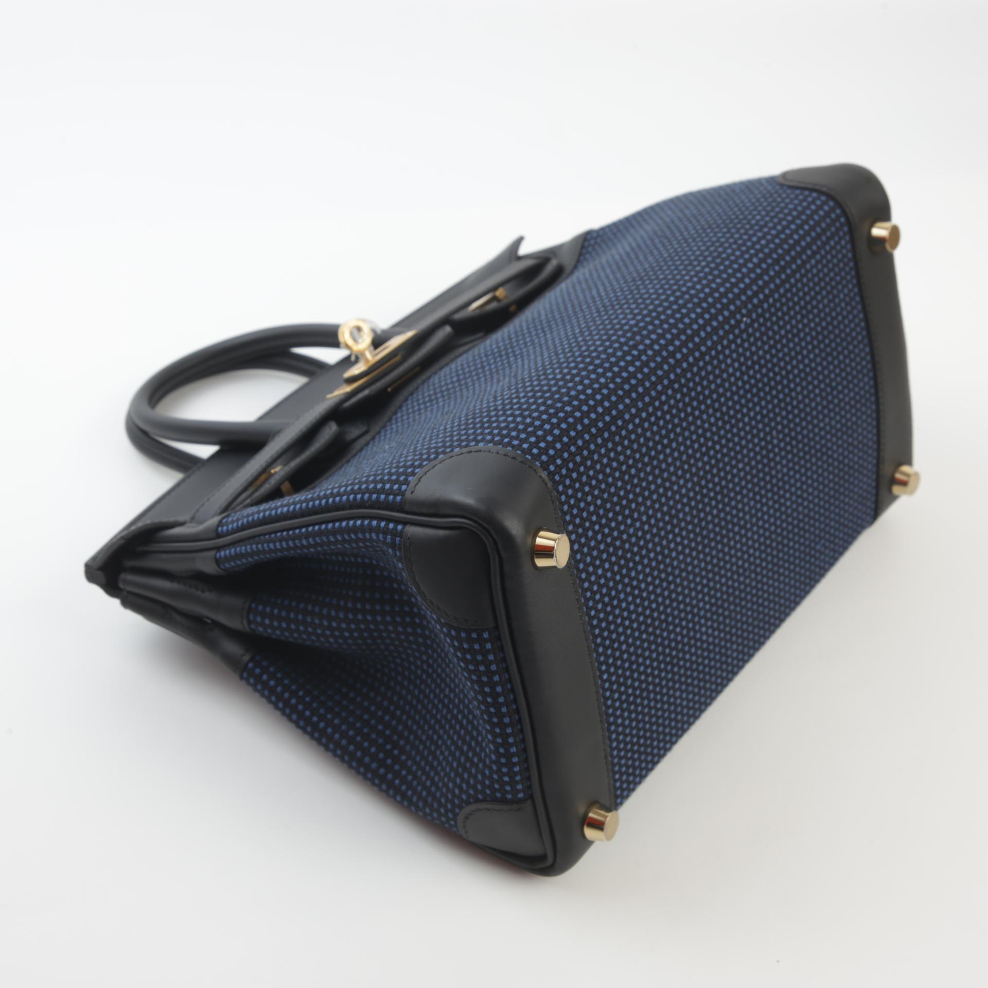 Brand New ( Rank N ) HERMÈS Limited Edition Birkin 25 Black (89) Bleu Egee Swift Toile Quadrille canvas Gold hardware W (2024) - 4
