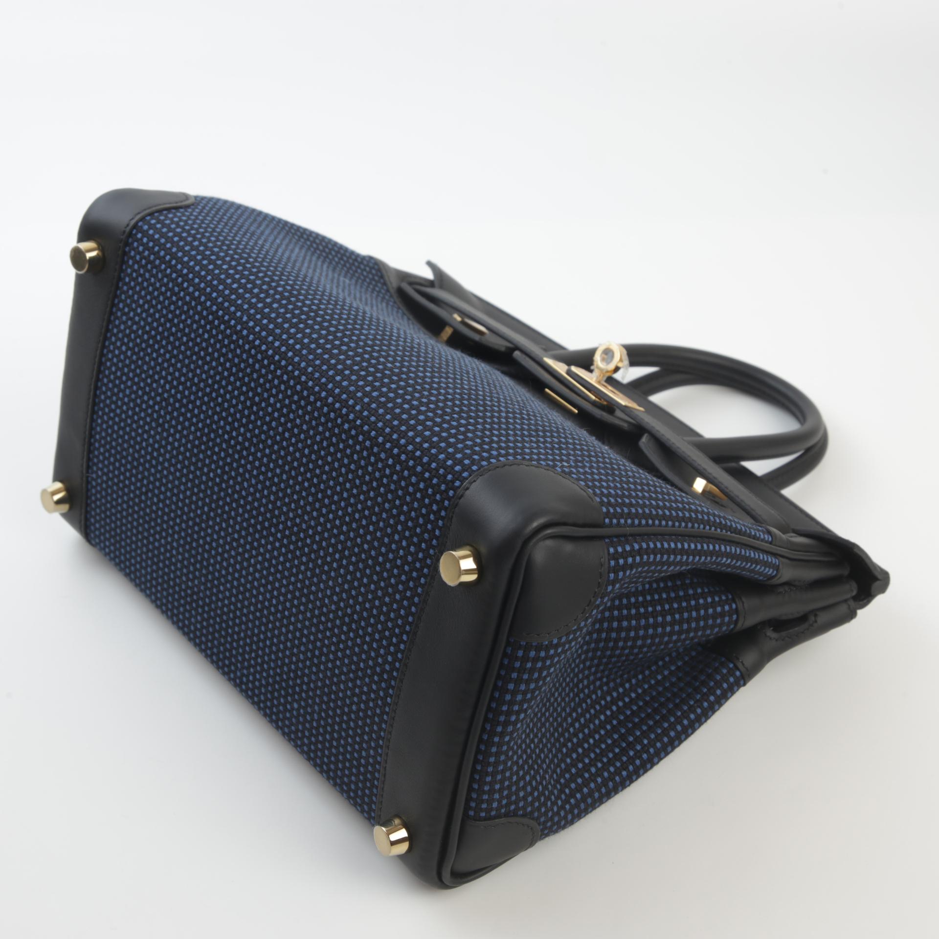 Brand New ( Rank N ) HERMÈS Limited Edition Birkin 25 Black (89) Bleu Egee Swift Toile Quadrille canvas Gold hardware W (2024) - 5