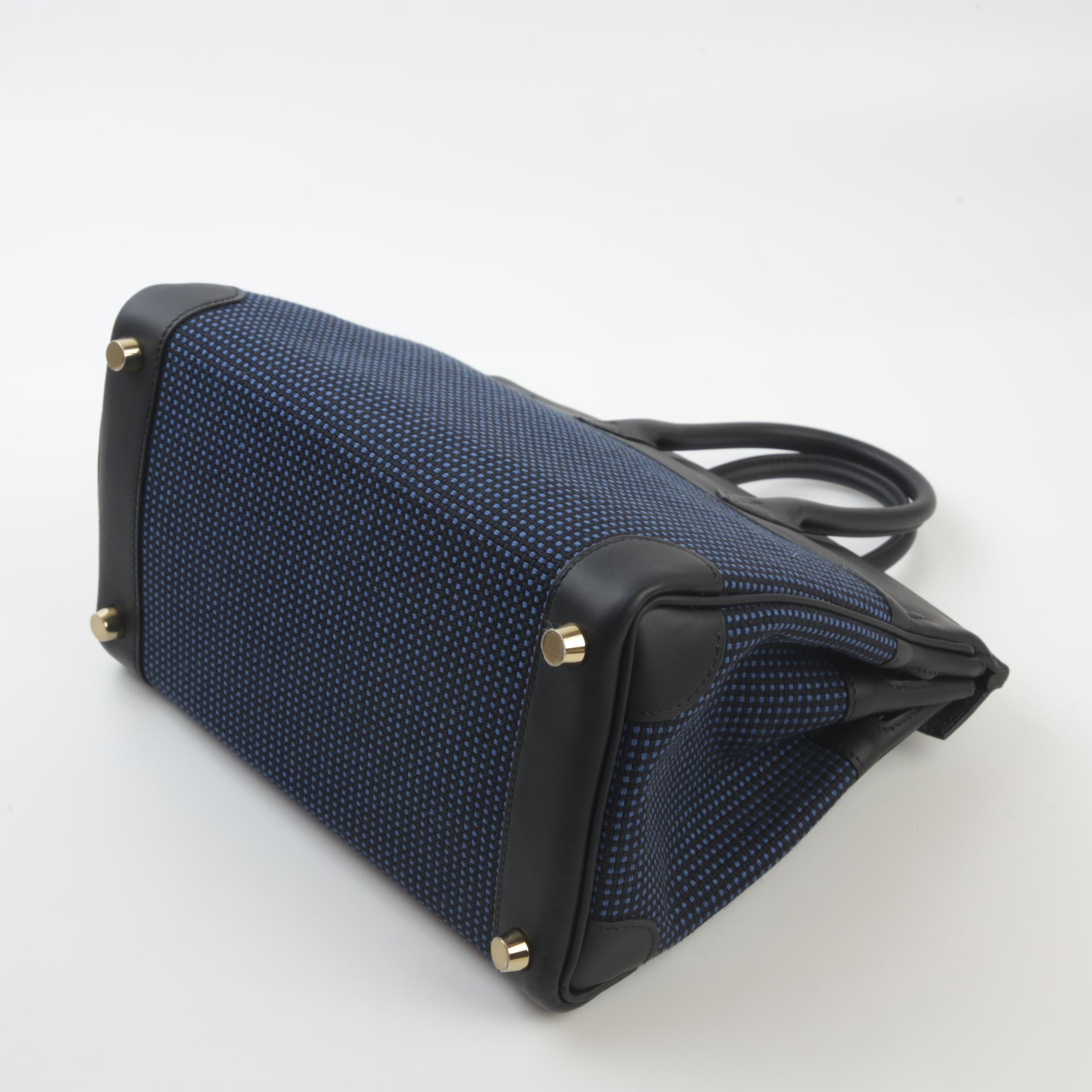 Brand New ( Rank N ) HERMÈS Limited Edition Birkin 25 Black (89) Bleu Egee Swift Toile Quadrille canvas Gold hardware W (2024) - 7