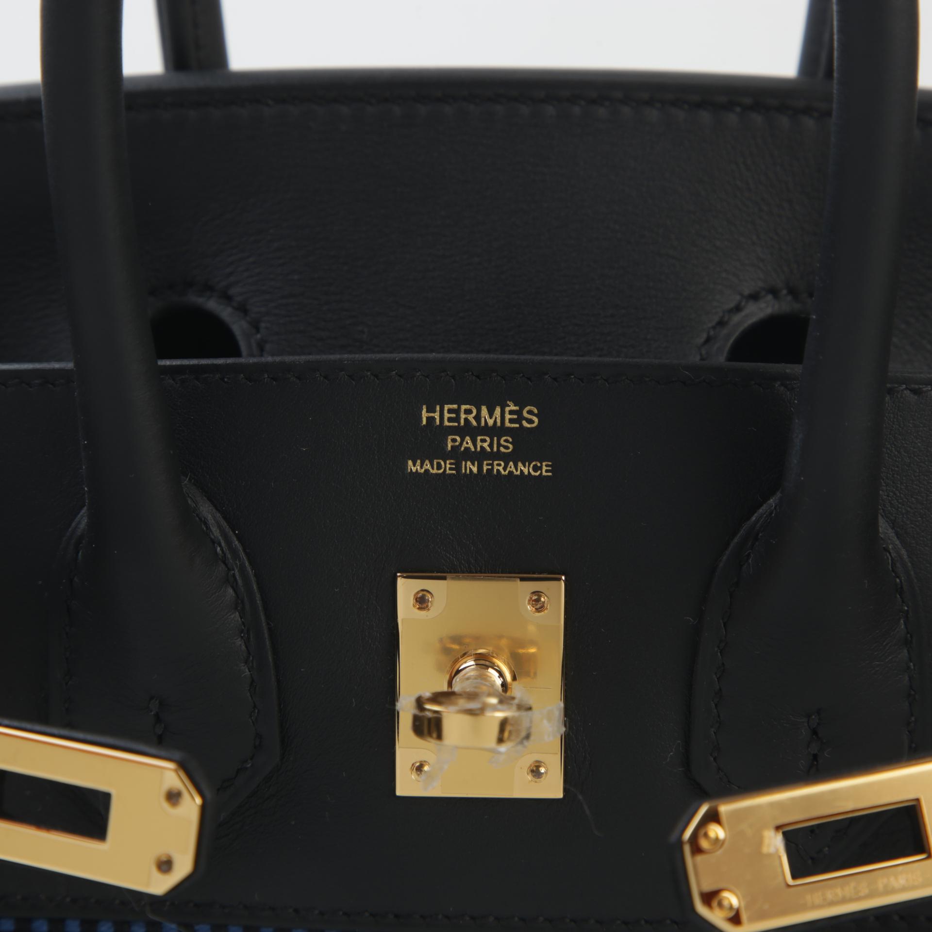 Brand New ( Rank N ) HERMÈS Limited Edition Birkin 25 Black (89) Bleu Egee Swift Toile Quadrille canvas Gold hardware W (2024) - 9