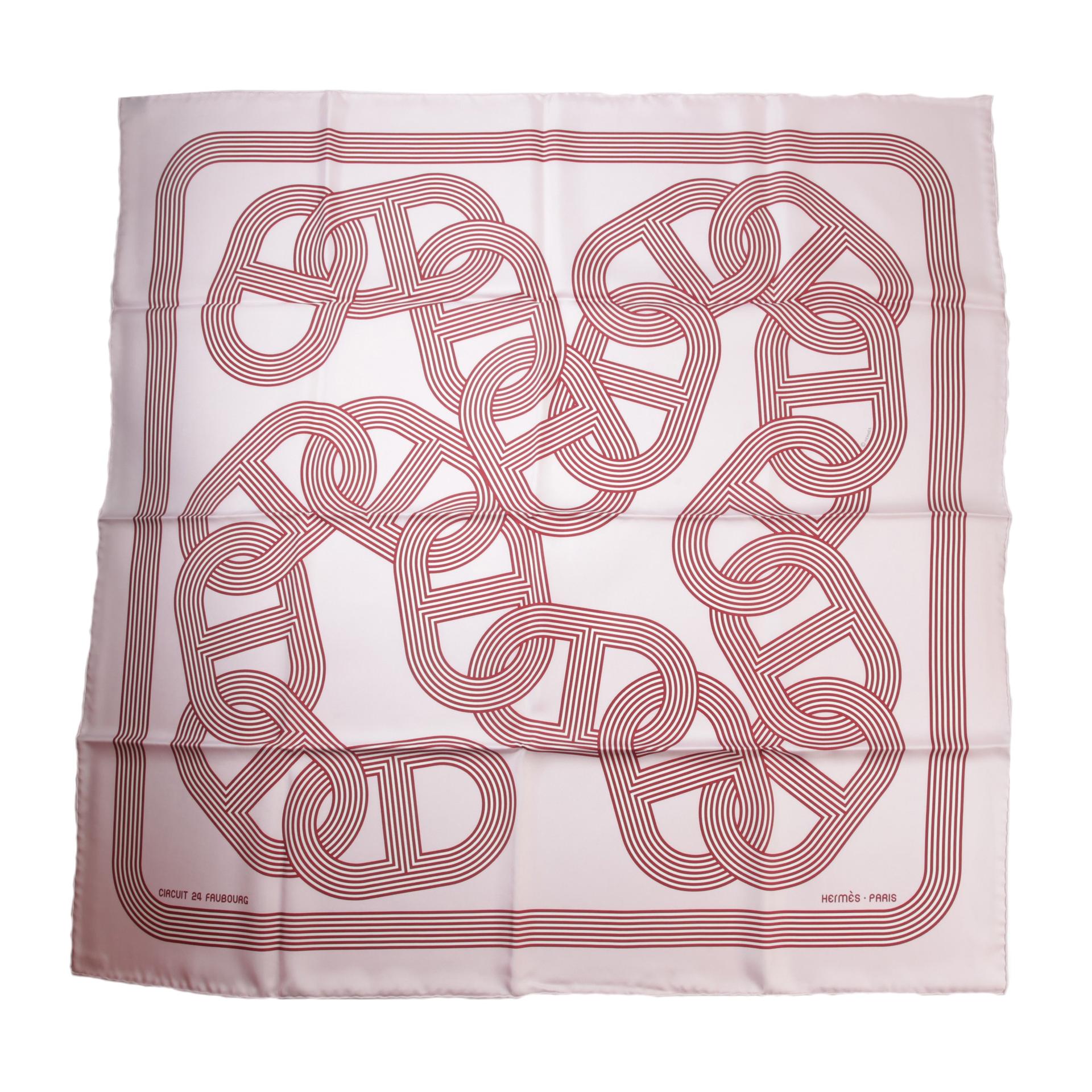 Excellent ( Rank SA ) HERMÈS Carre 90 Circuit 24 Faubourg scarf Pink Silk - 1
