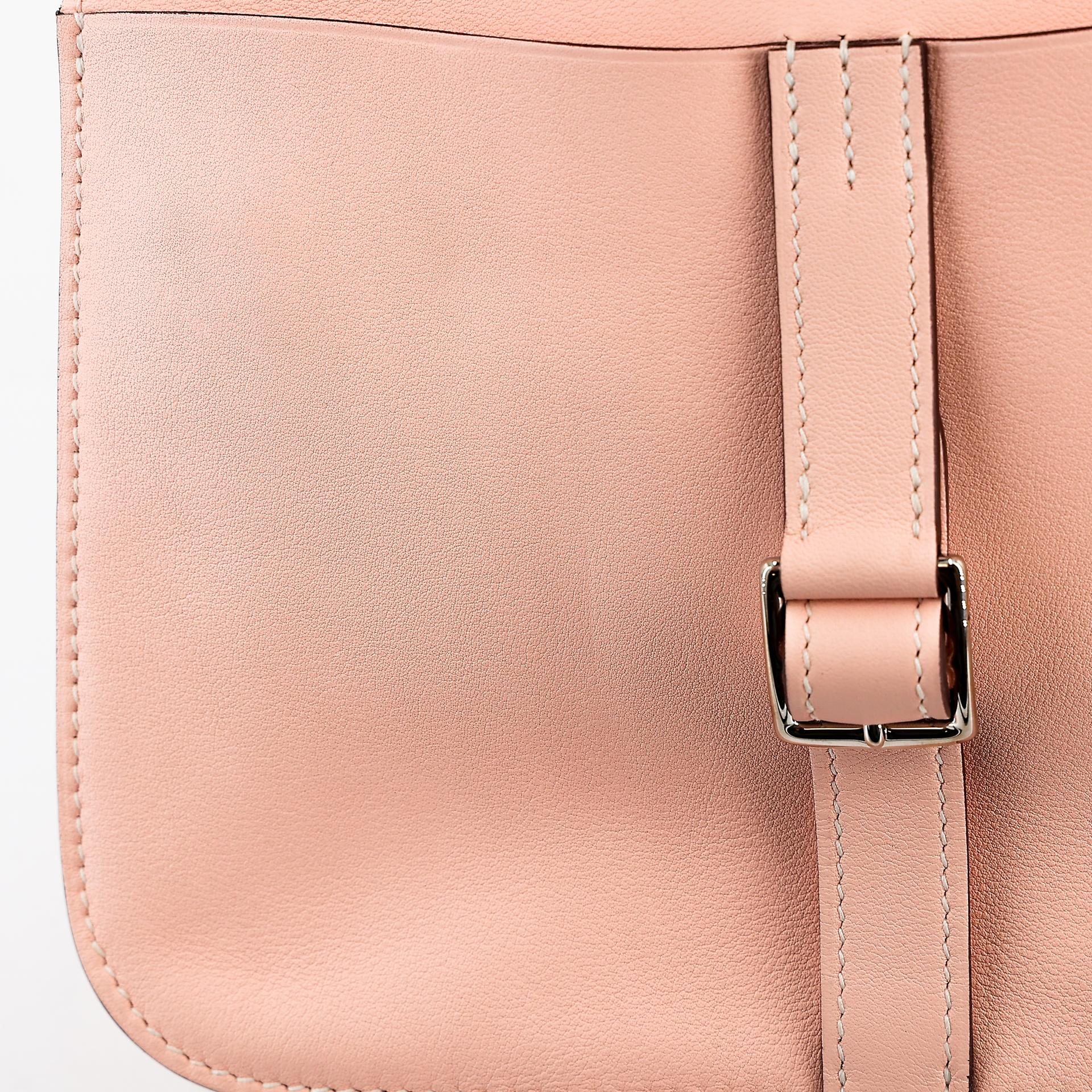 Very Good ( Rank A) HERMÈS Halzan Mini Rose Eglantine (P1) Swift Palladium hardware X (2016) - 11
