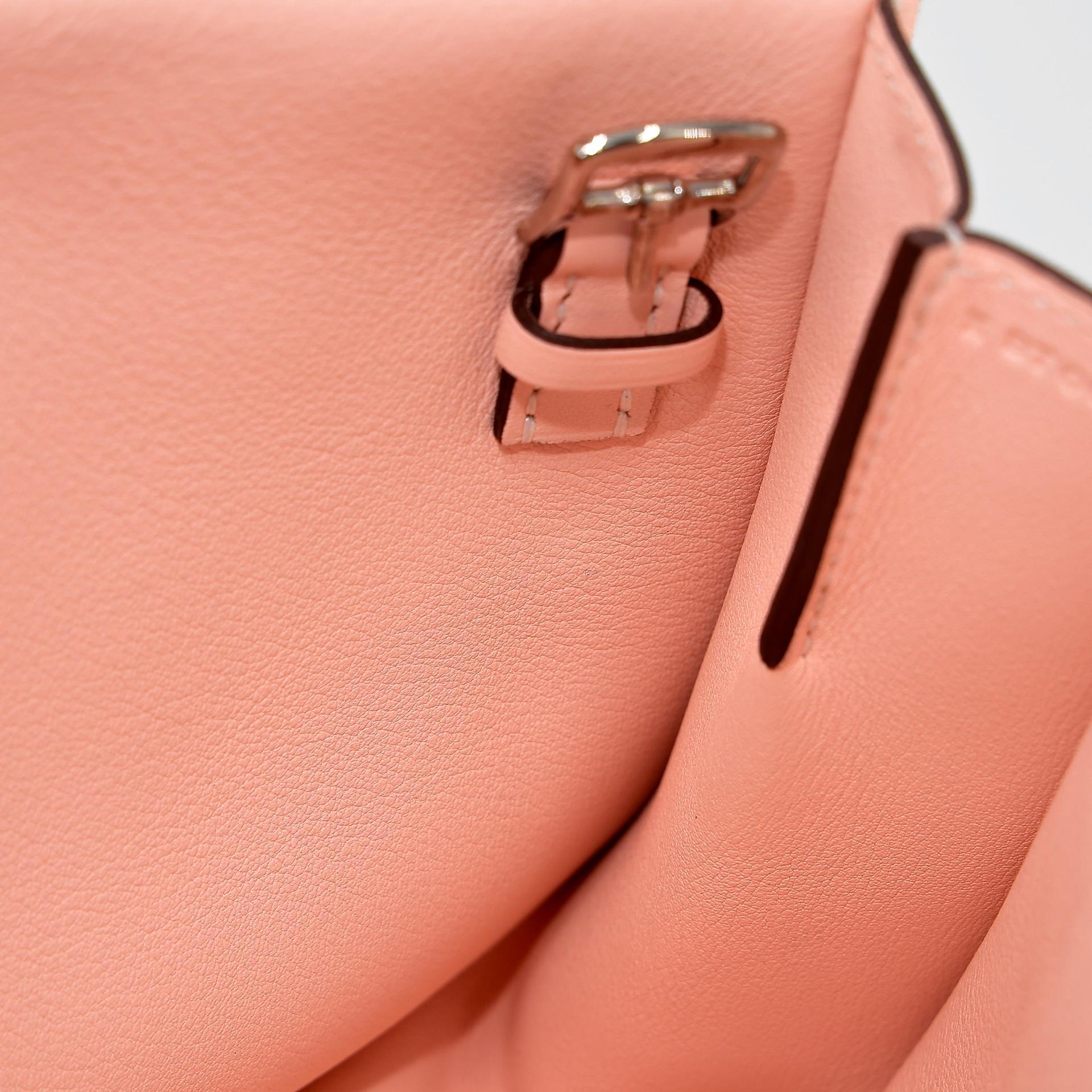 Very Good ( Rank A) HERMÈS Halzan Mini Rose Eglantine (P1) Swift Palladium hardware X (2016) - 21