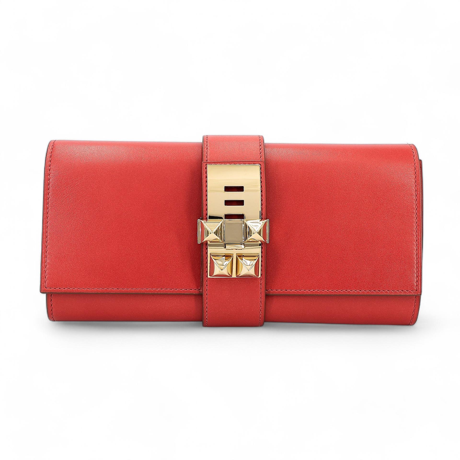 Very Good ( Rank A) HERMÈS Medor 23 Clutch Brique (36) Tadelakt Gold hardware Square P (2012) - 1