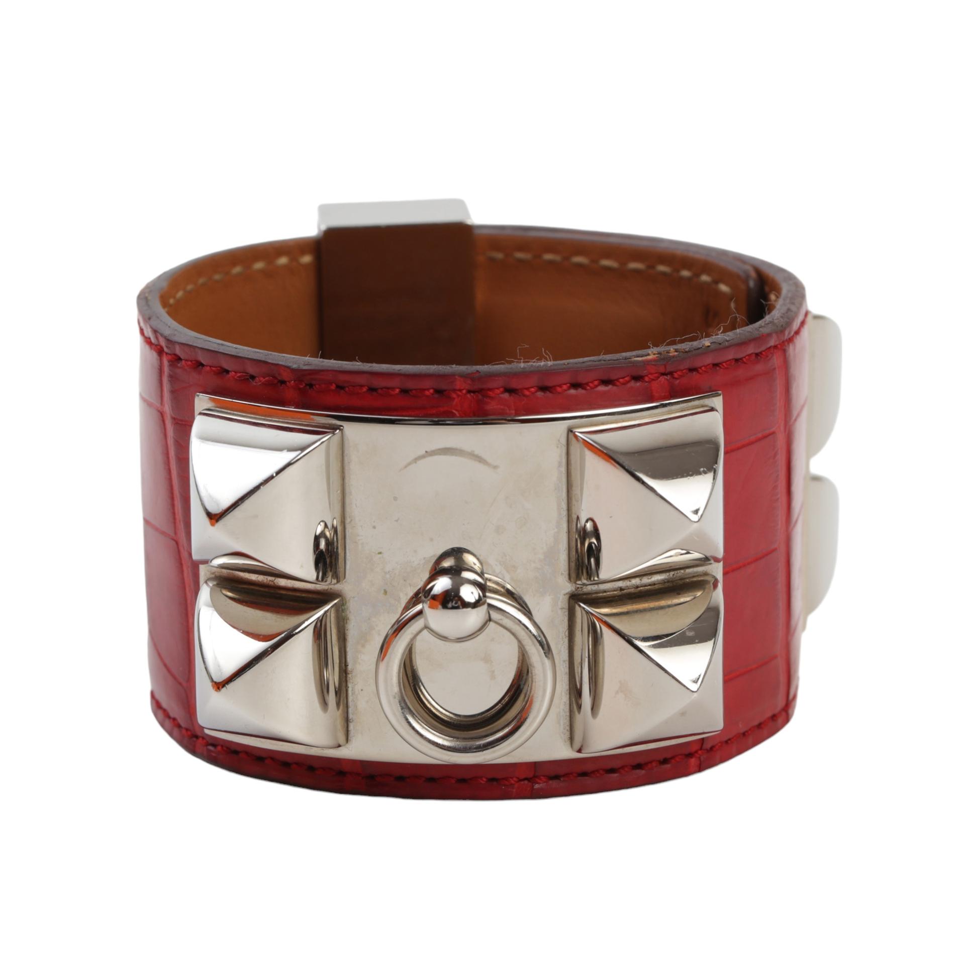 Good ( Rank AB) HERMÈS CDC Bracelet Size S Red Alligator Palladium hardware Square O (2011) - 1