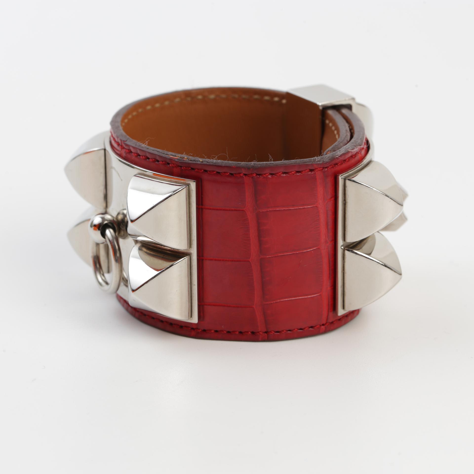 Good ( Rank AB) HERMÈS CDC Bracelet Size S Red Alligator Palladium hardware Square O (2011) - 2