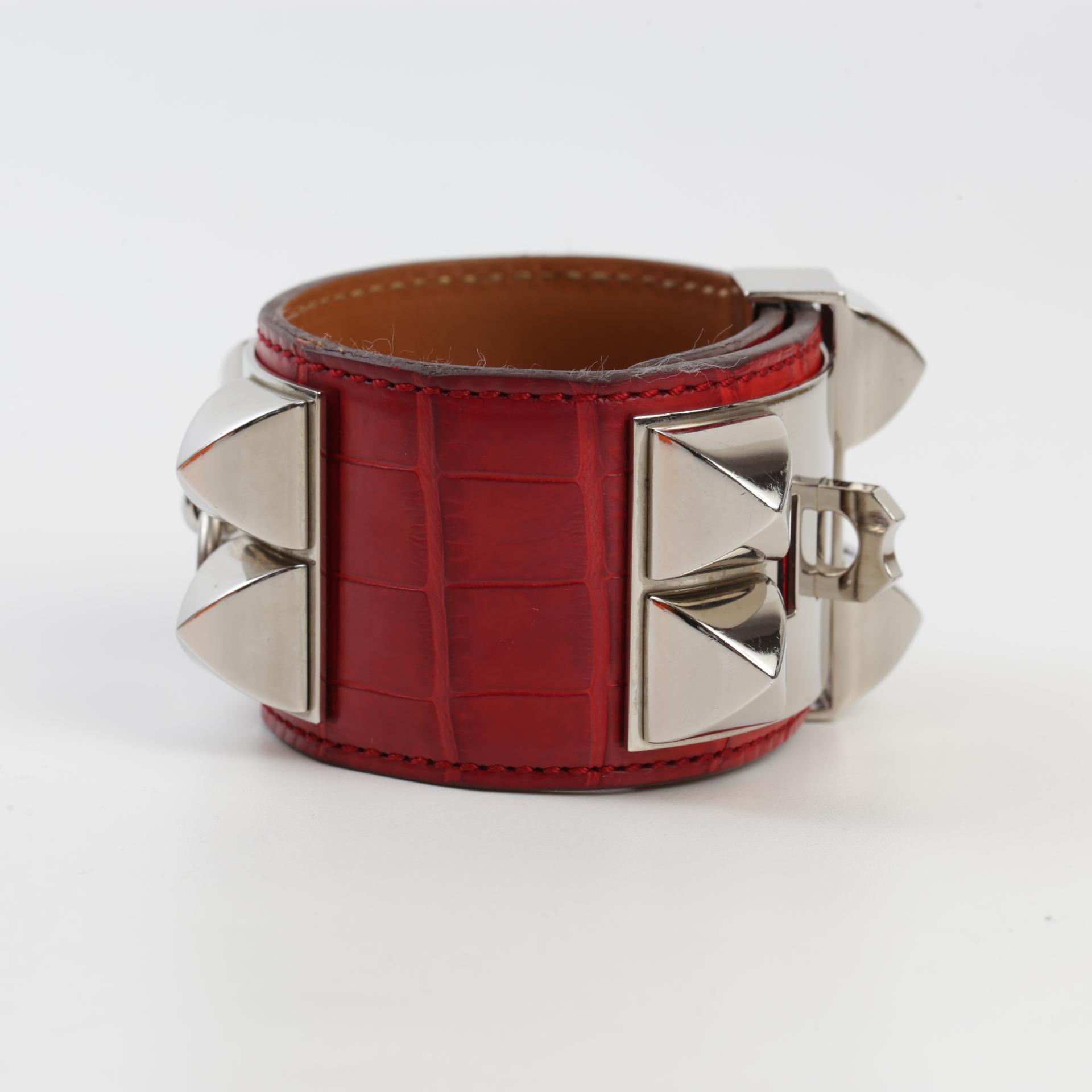 Good ( Rank AB) HERMÈS CDC Bracelet Size S Red Alligator Palladium hardware Square O (2011) - 3