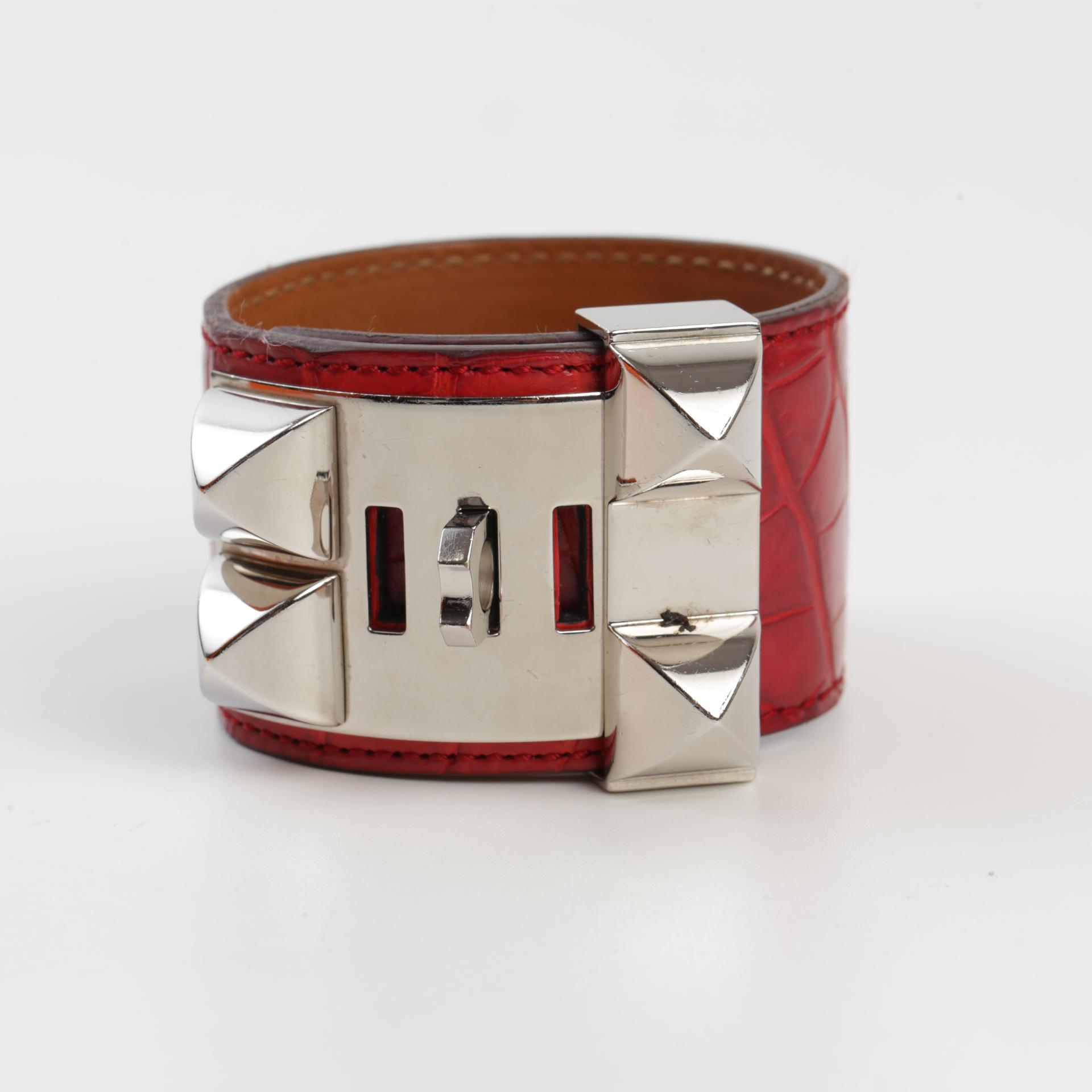 Good ( Rank AB) HERMÈS CDC Bracelet Size S Red Alligator Palladium hardware Square O (2011) - 5