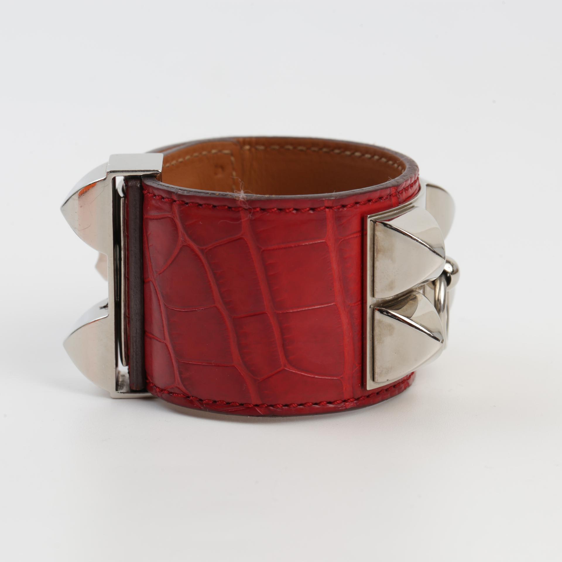 Good ( Rank AB) HERMÈS CDC Bracelet Size S Red Alligator Palladium hardware Square O (2011) - 4