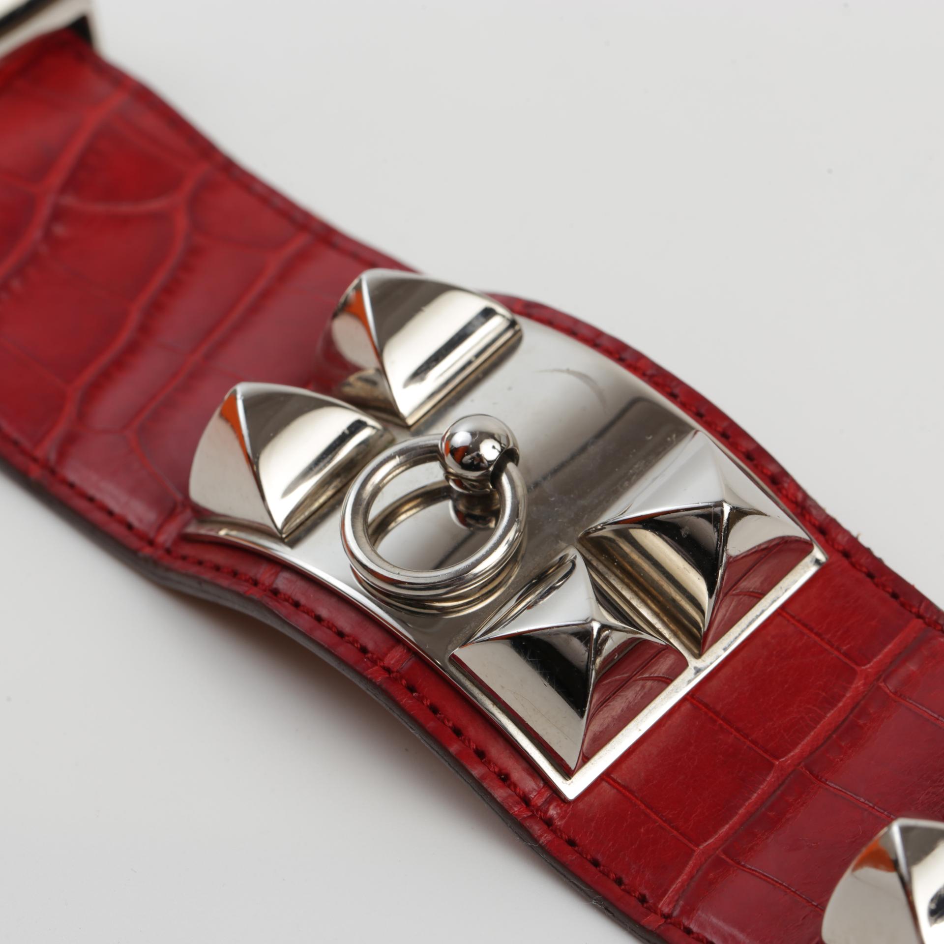 Good ( Rank AB) HERMÈS CDC Bracelet Size S Red Alligator Palladium hardware Square O (2011) - 6